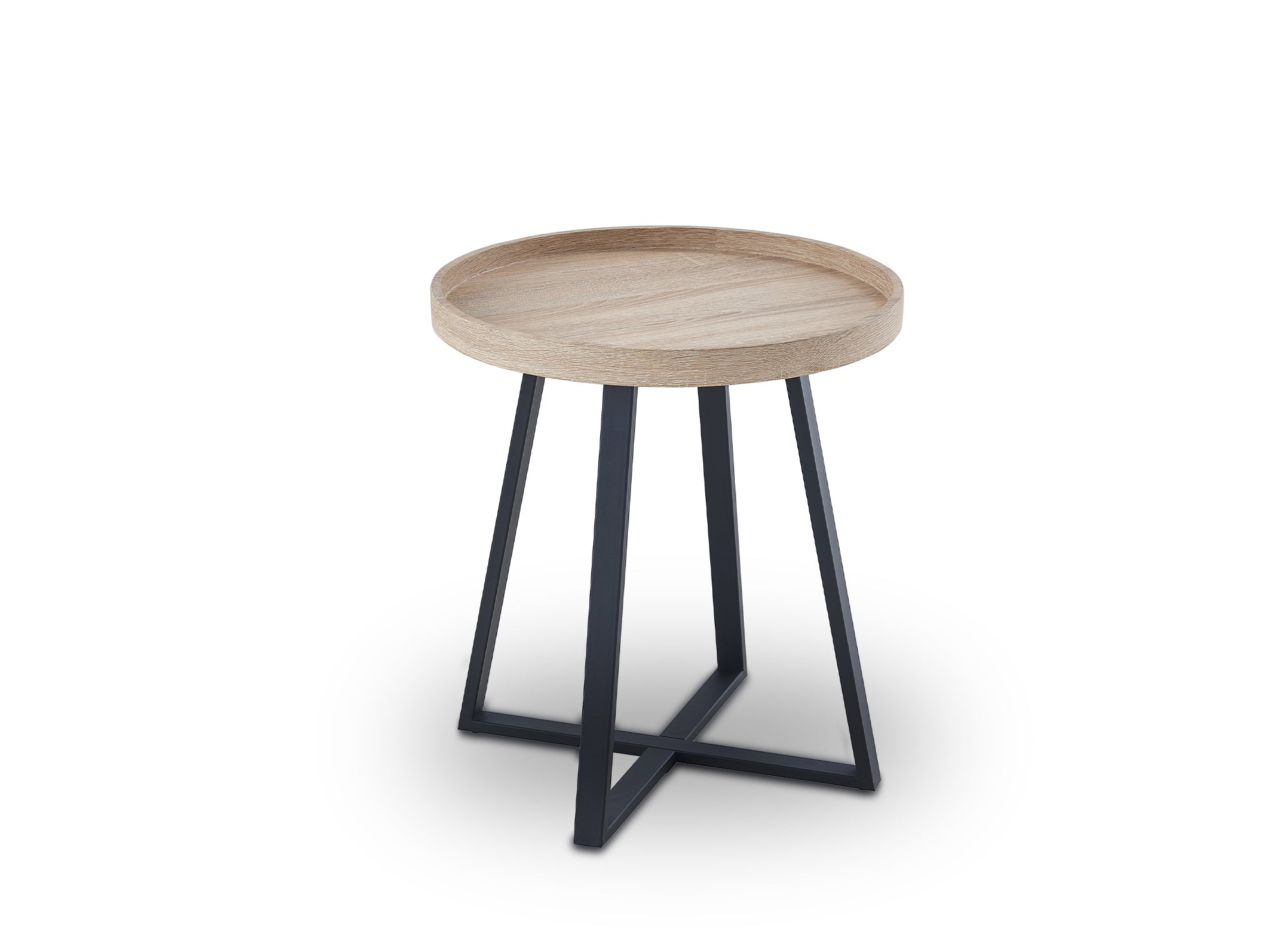 Mesa auxiliar redonda BRIYA de madera con patas de metal negro