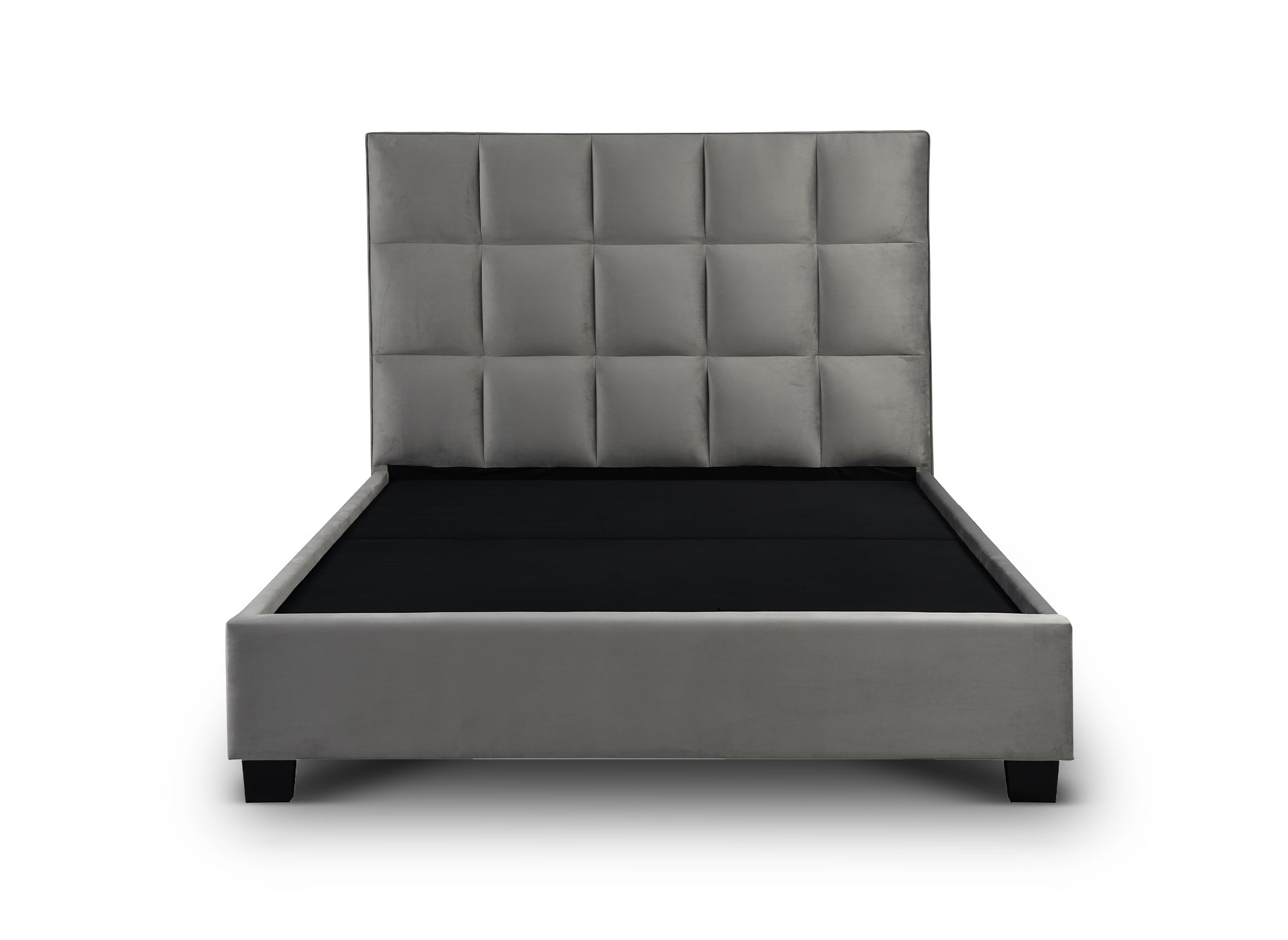 Cama de diseño CAROLINE con almacenaje, tapizada en terciopelo gris, 180 x 200 cm