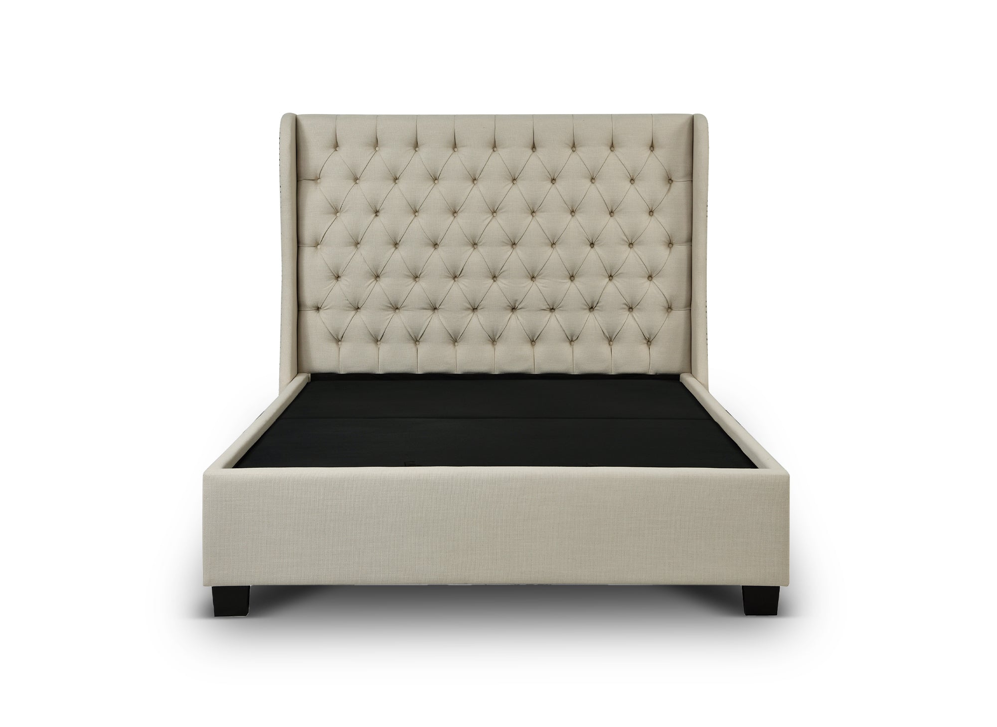 Cama tapizada con almacenaje FLORINE de 180 x 200 cm en tela de lino beige