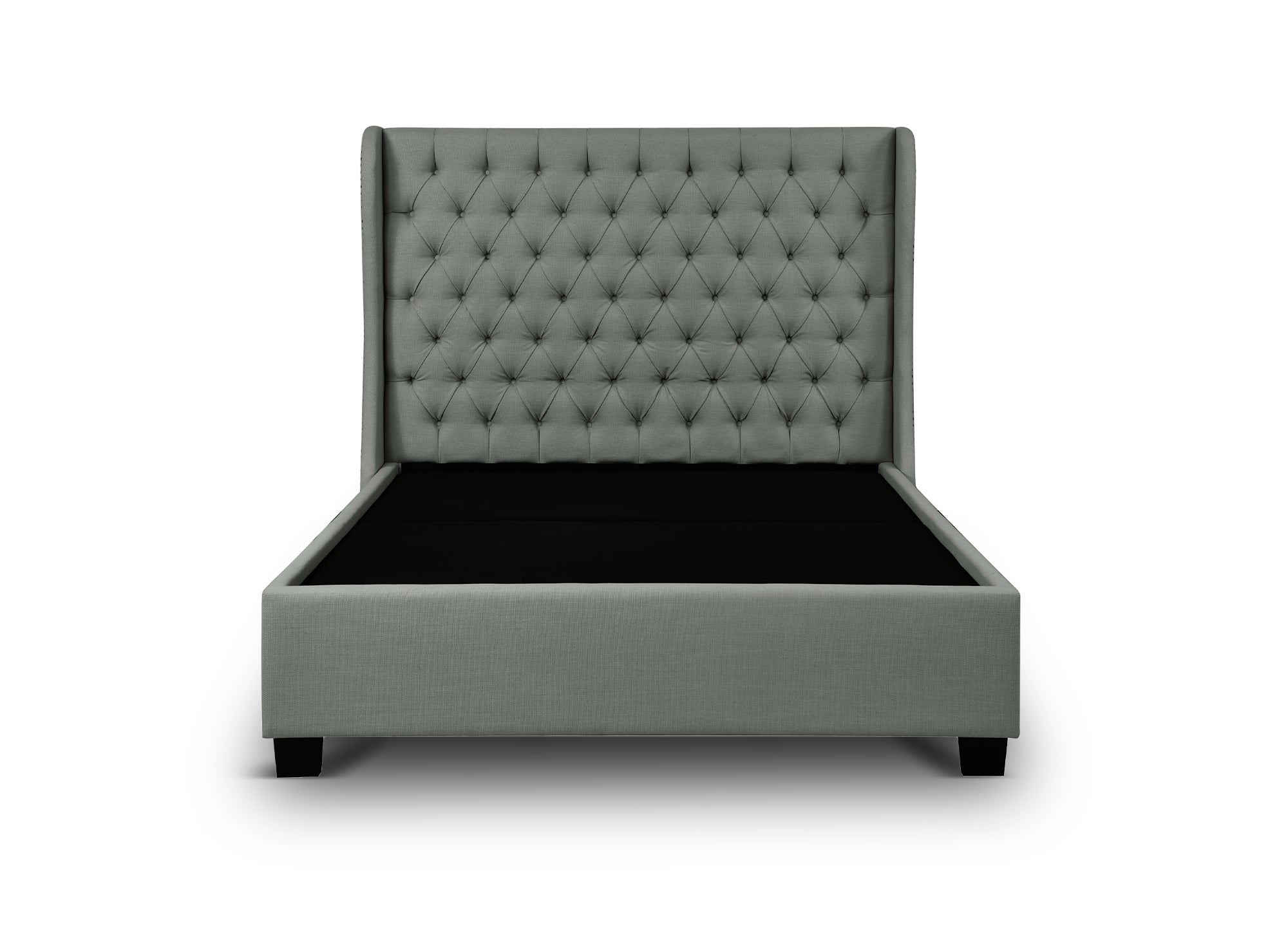 Cama tapizada con almacenaje FLORINE de 160 x 200 cm en tela de lino gris