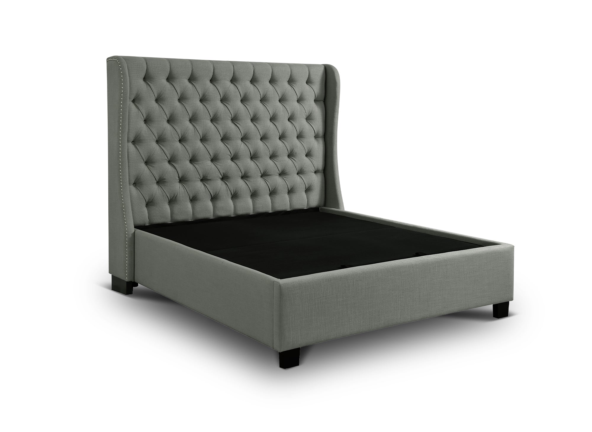 Cama tapizada con almacenaje FLORINE de 180 x 200 cm en tela de lino gris