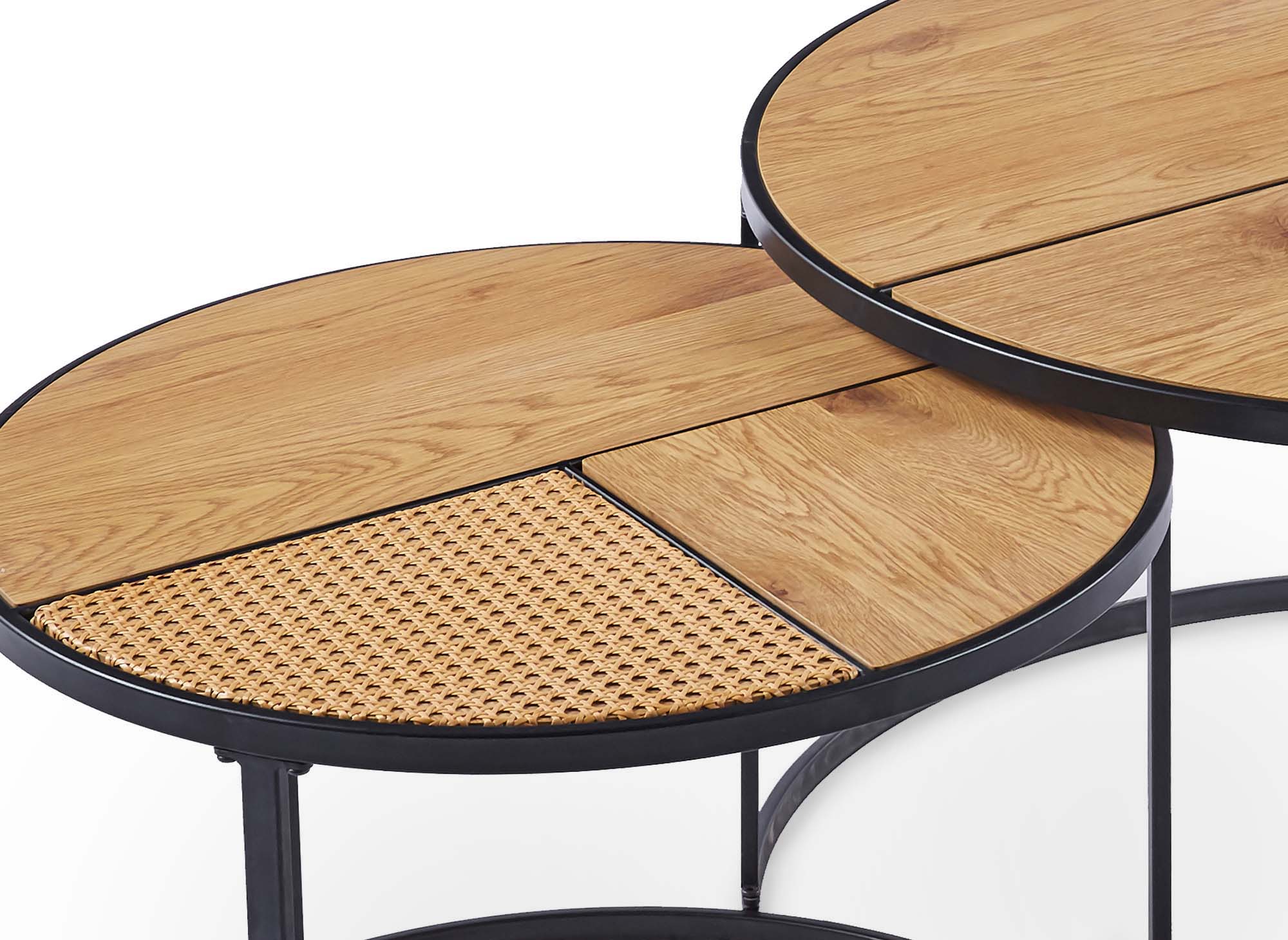 Juego de 2 mesas de centro redondas apilables JOTA con efecto ratán