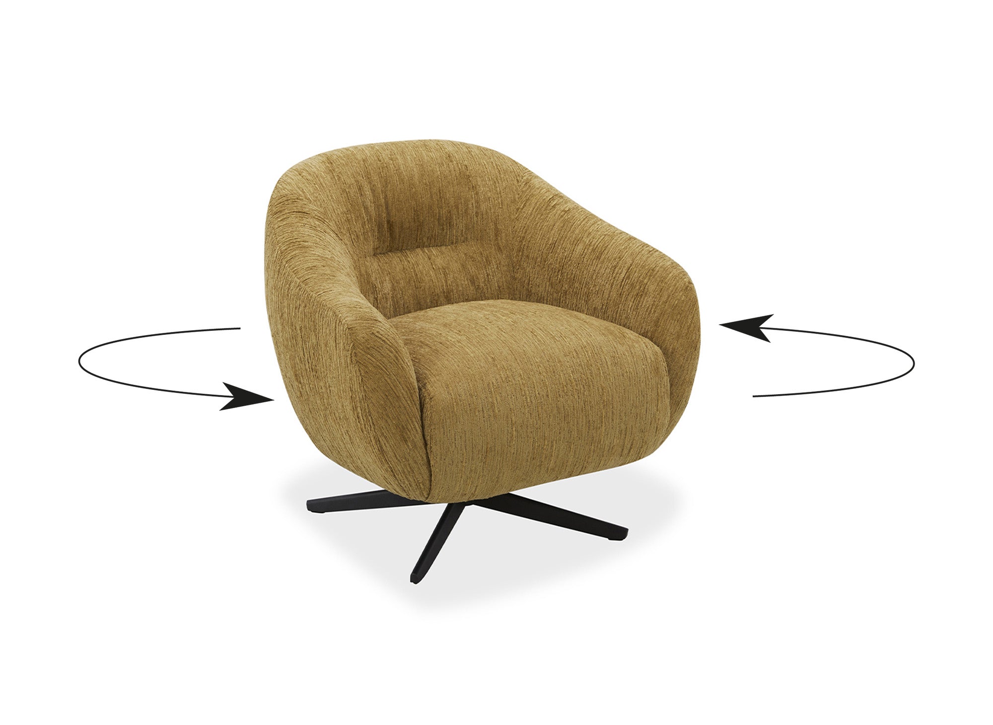 Sillón giratorio ALEZIO en terciopelo jaspeado amarillo mostaza