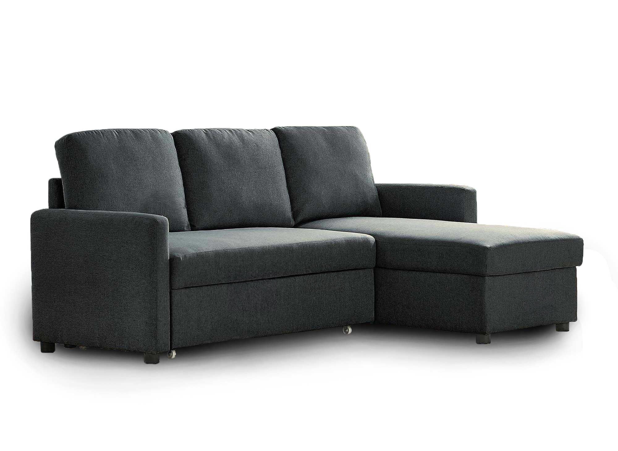 Sofá cama esquinero reversible ADAM con compartimento de almacenamiento en tela gris antracita