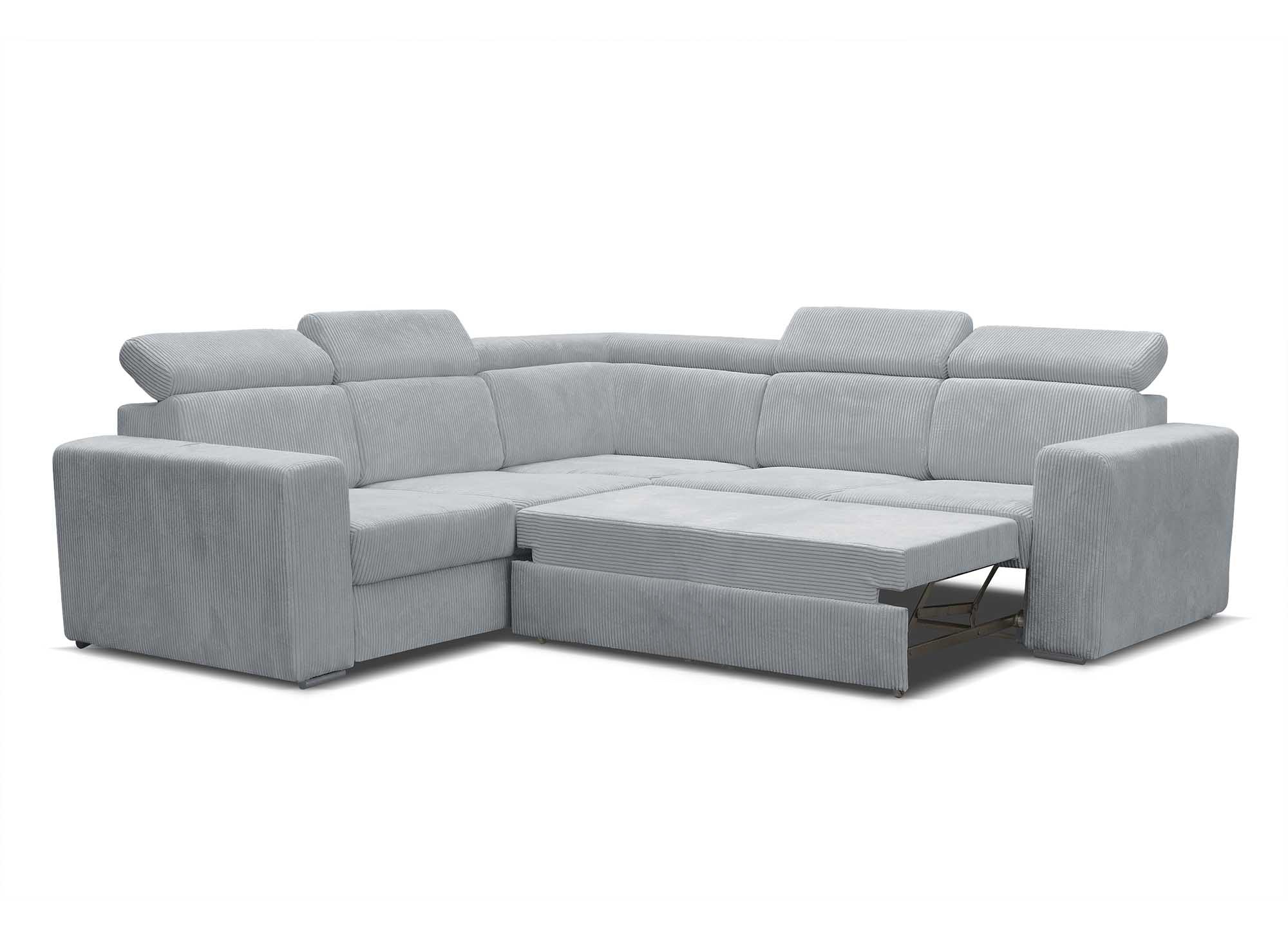 Sofá esquinero convertible y reversible MERYL en pana gris claro