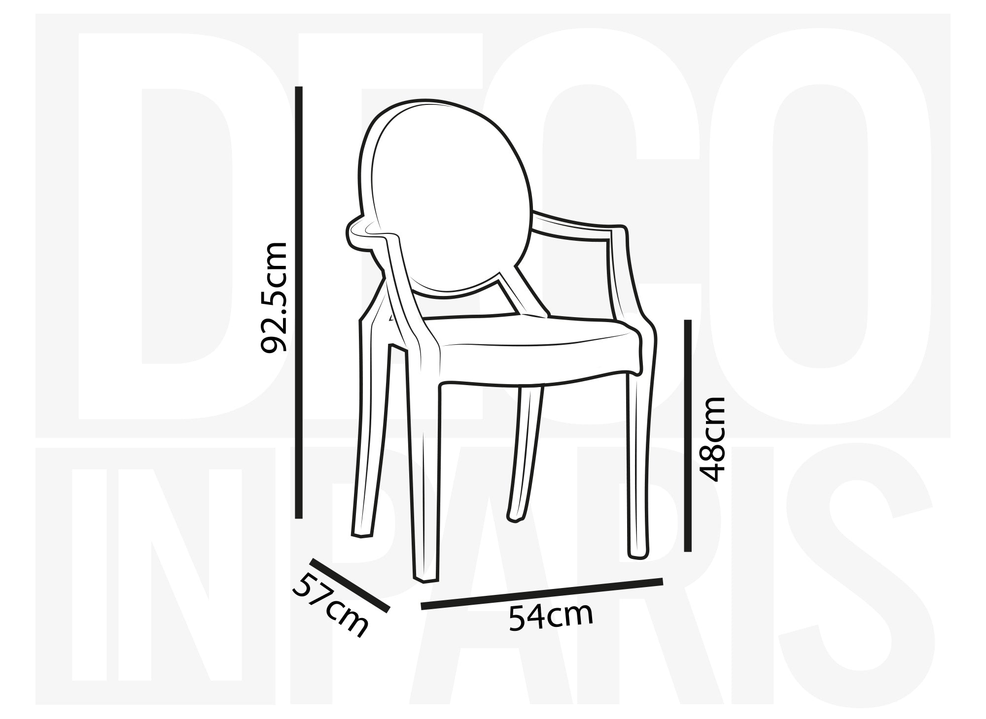Juego de 4 sillas TOLGA de plexiglás transparente con reposabrazos