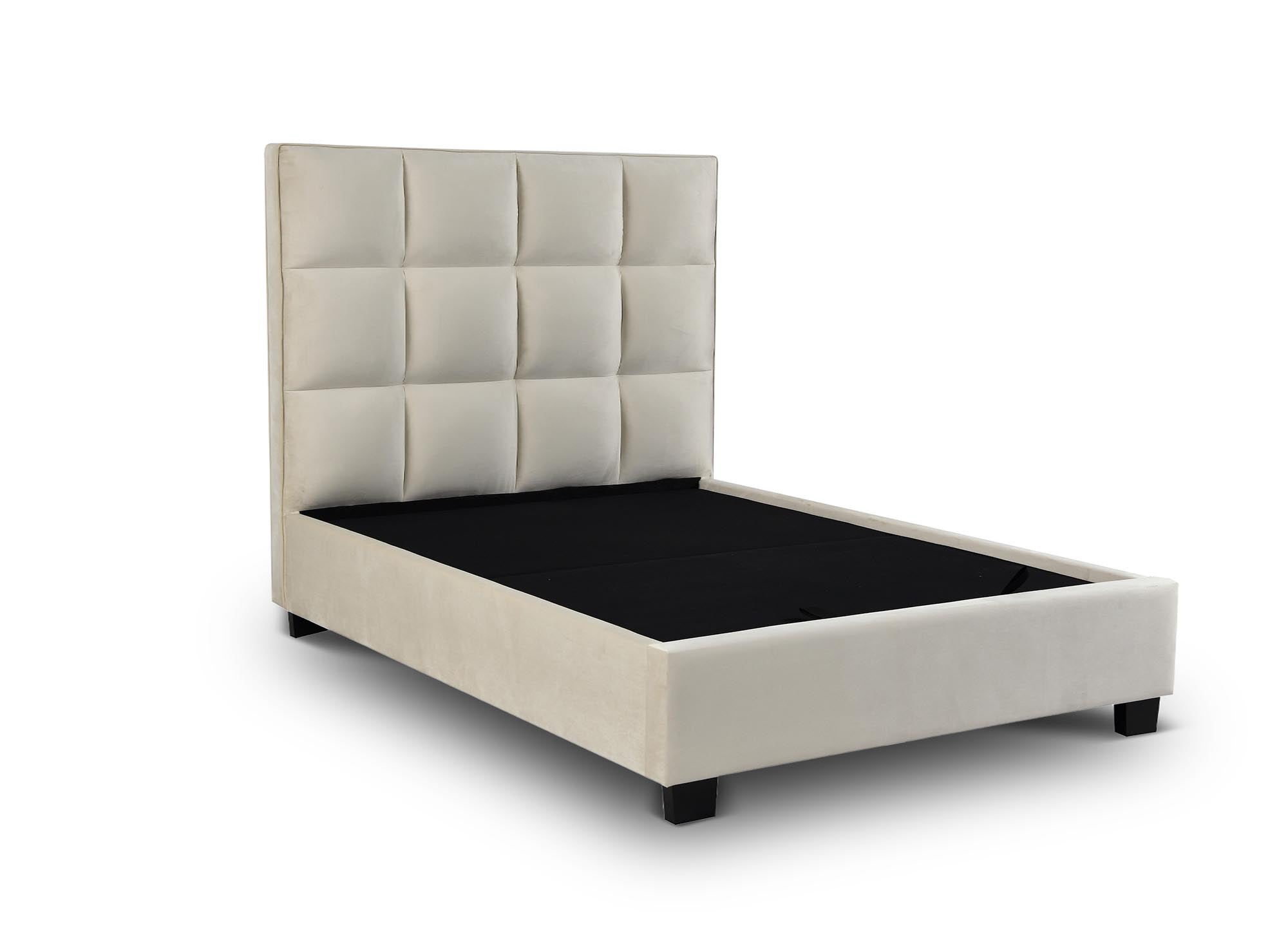 Cama de diseño CAROLINE con almacenaje, tapizada en terciopelo beige, 140 x 190 cm