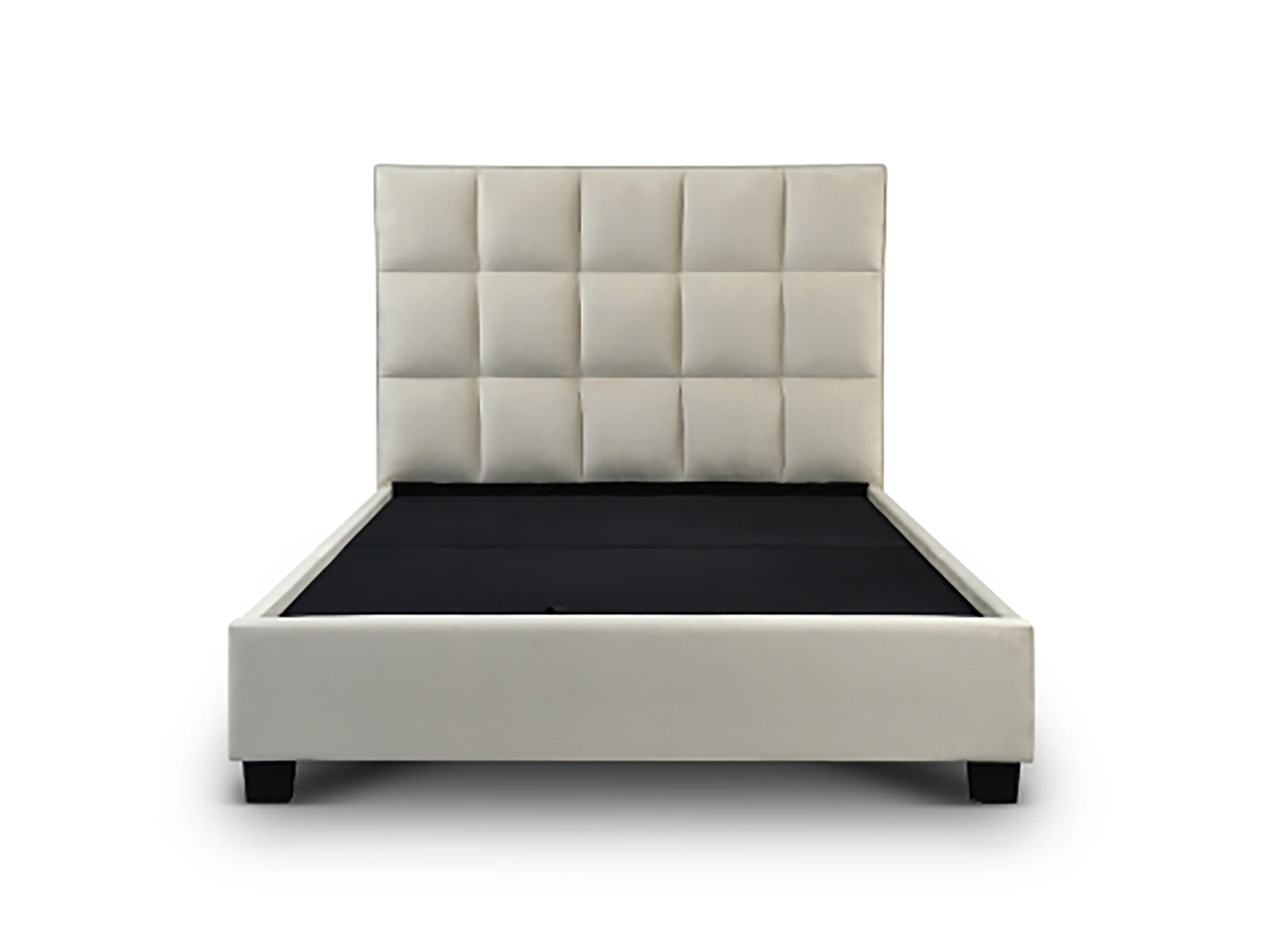 Cama de diseño CAROLINE con almacenaje, tapizada en terciopelo beige, 180 x 200 cm