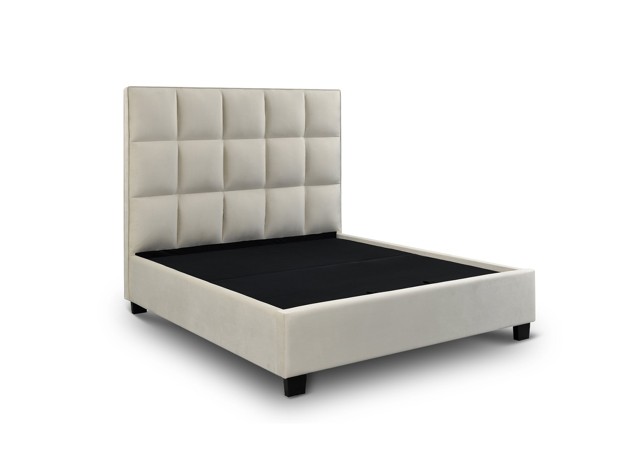 Cama de diseño CAROLINE con almacenaje, tapizada en terciopelo beige, 180 x 200 cm