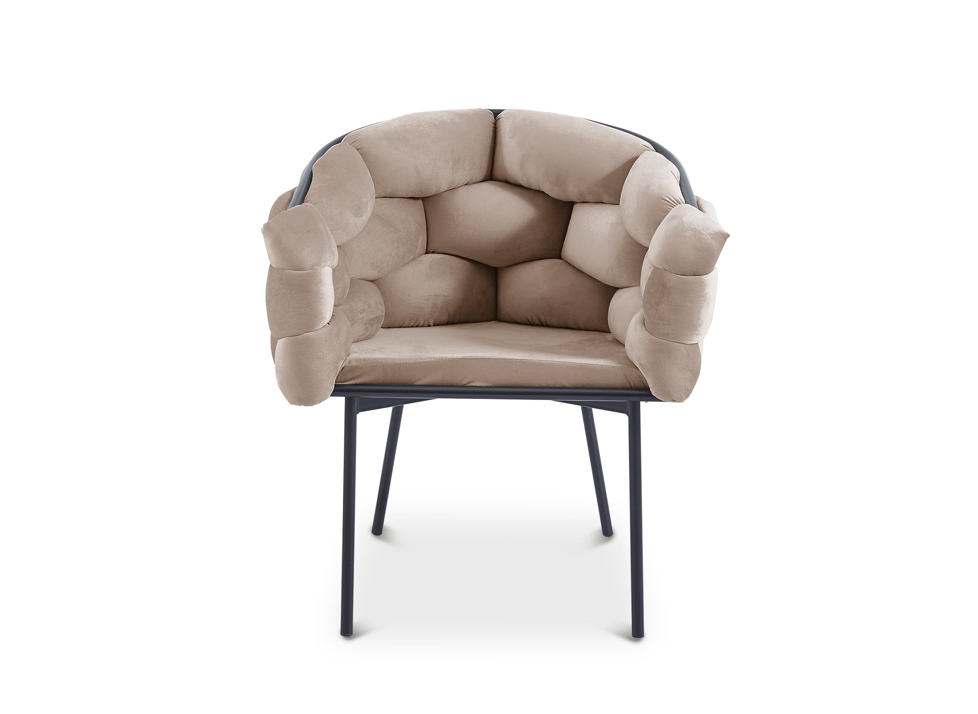 Juego de 2 sillas Charlotte en terciopelo color topo con patas de metal negro