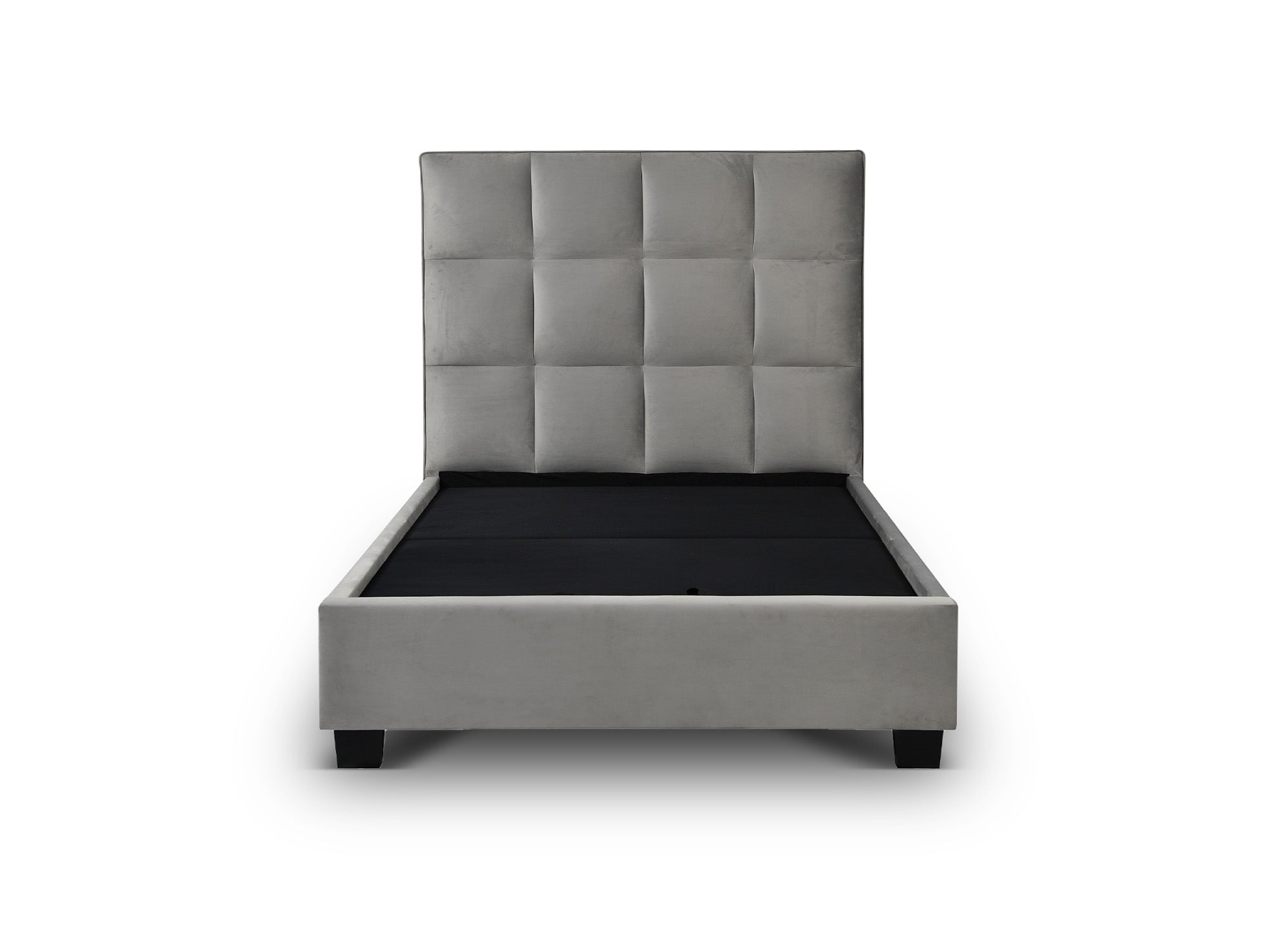 Cama de diseño CAROLINE con almacenaje, tapizada en terciopelo gris, 140 x 190 cm