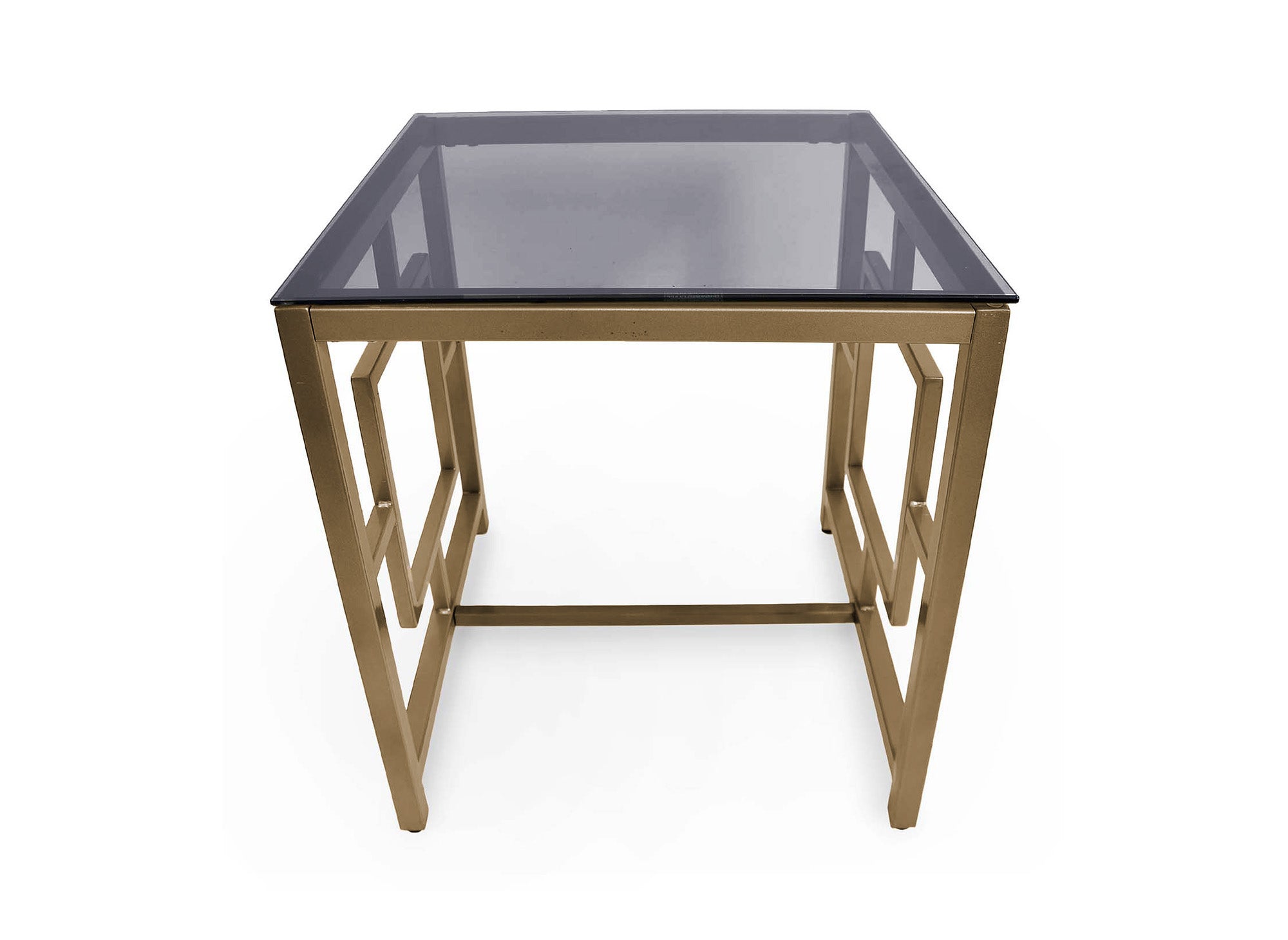 Mesa de centro cuadrada de diseño PABLO en cristal negro y metal dorado