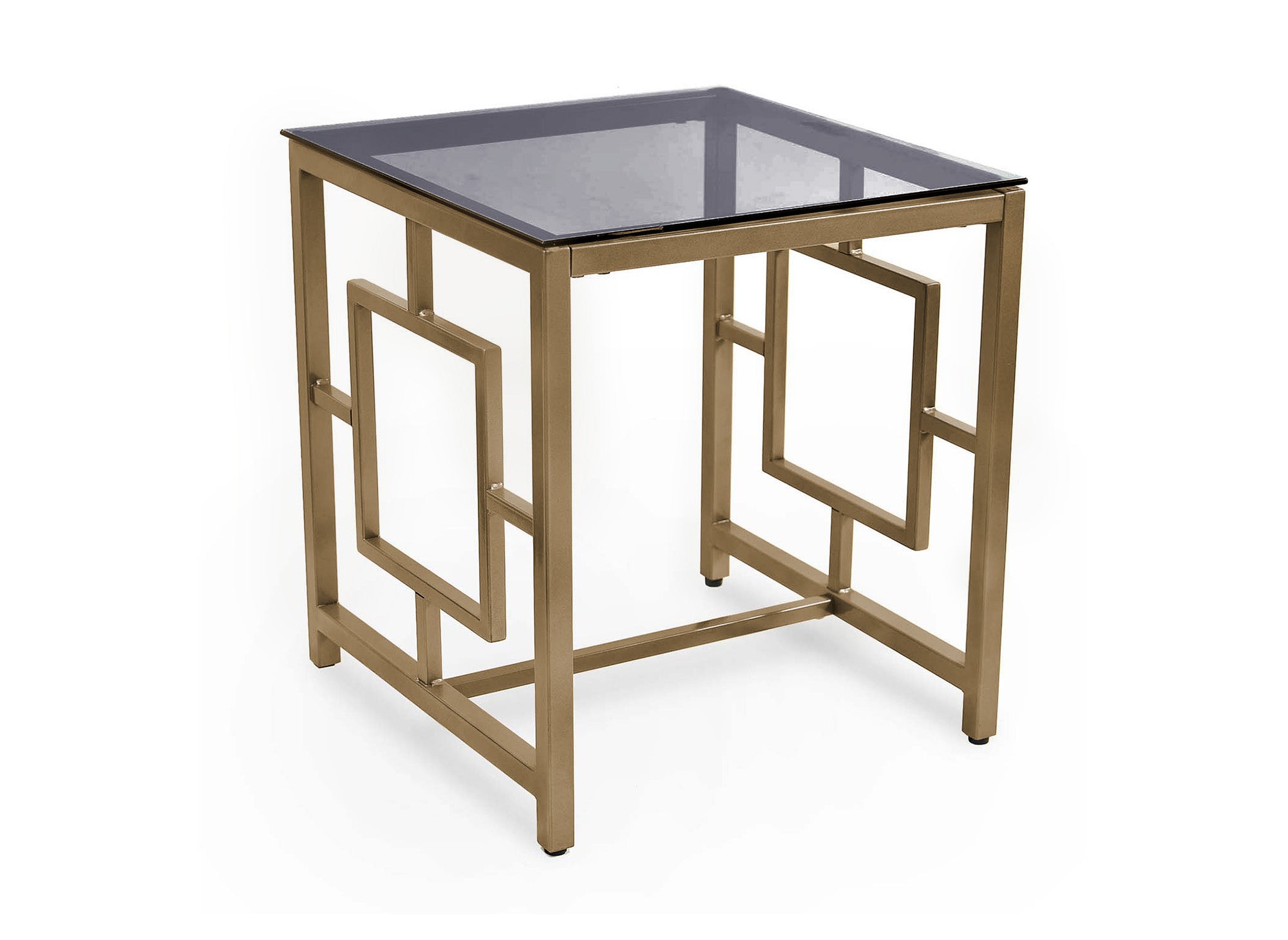 Mesa de centro cuadrada de diseño PABLO en cristal negro y metal dorado