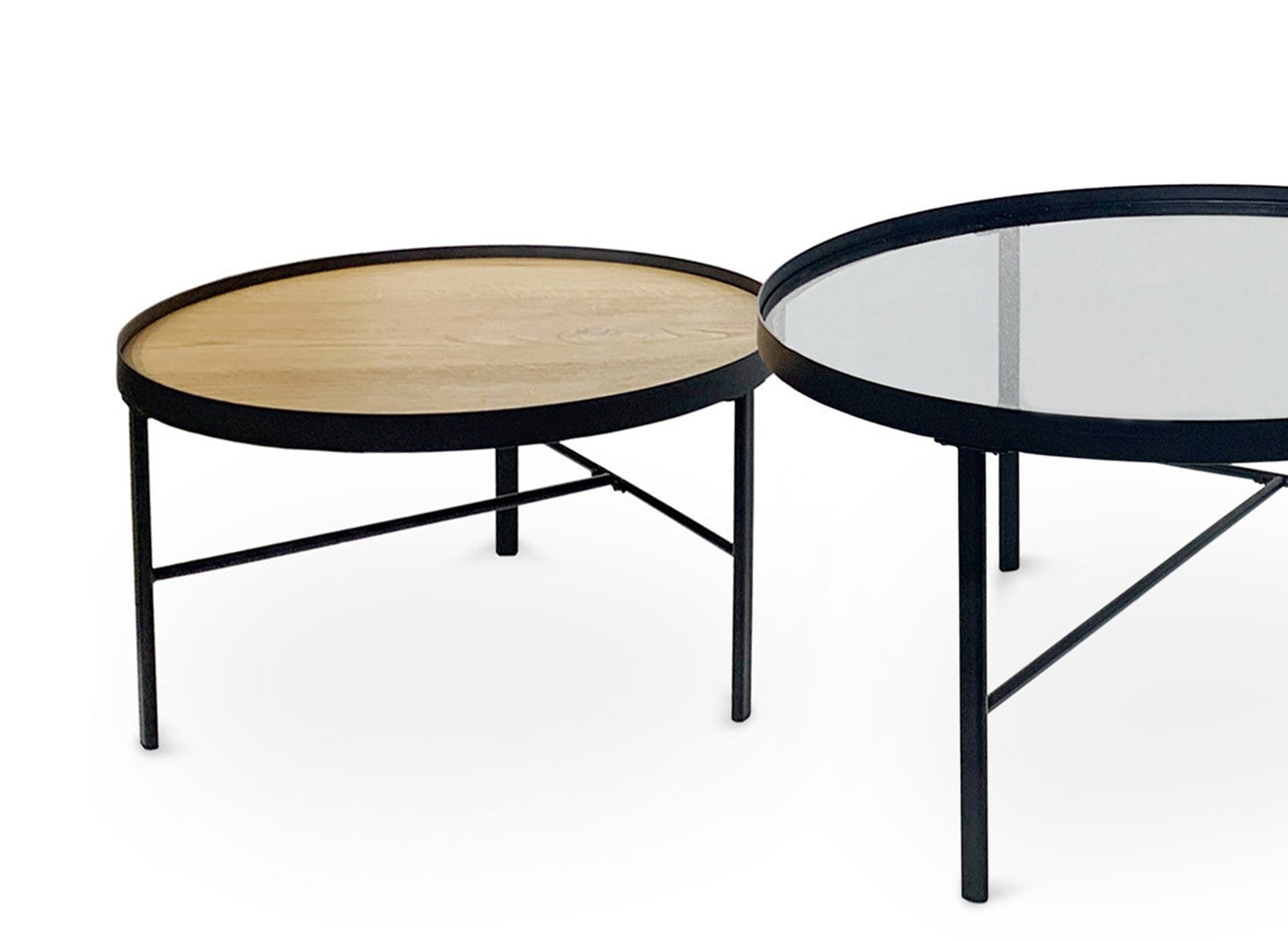 Juego de 3 mesas de centro redondas RIANA en madera y cristal