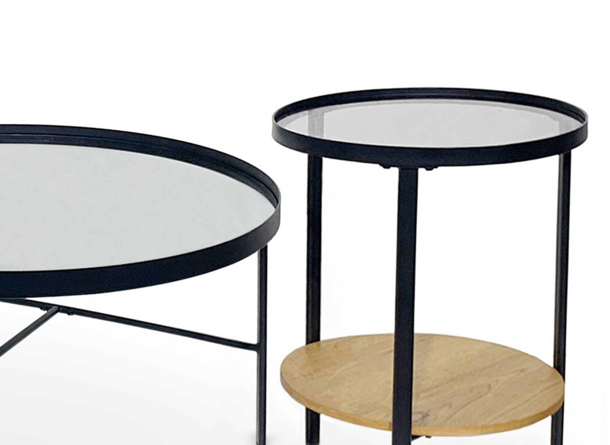 Juego de 3 mesas de centro redondas RIANA en madera y cristal