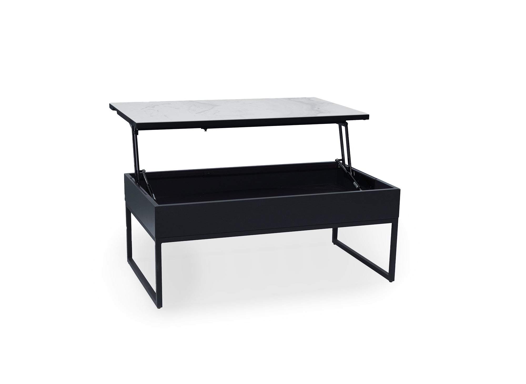 Mesa de centro de diseño MARIE con tapa elevable en cerámica blanca