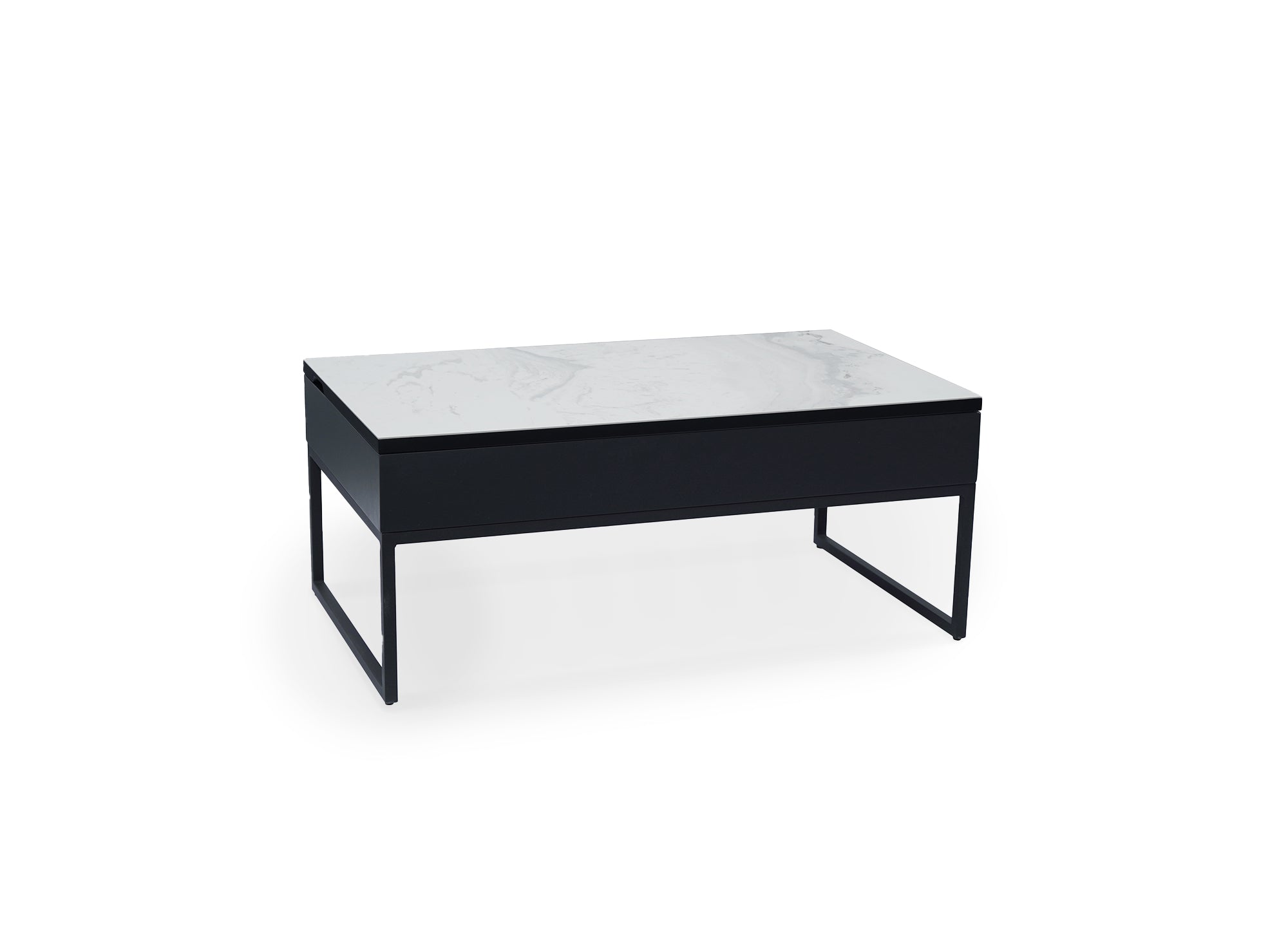 Mesa de centro de diseño MARIE con tapa elevable en cerámica blanca