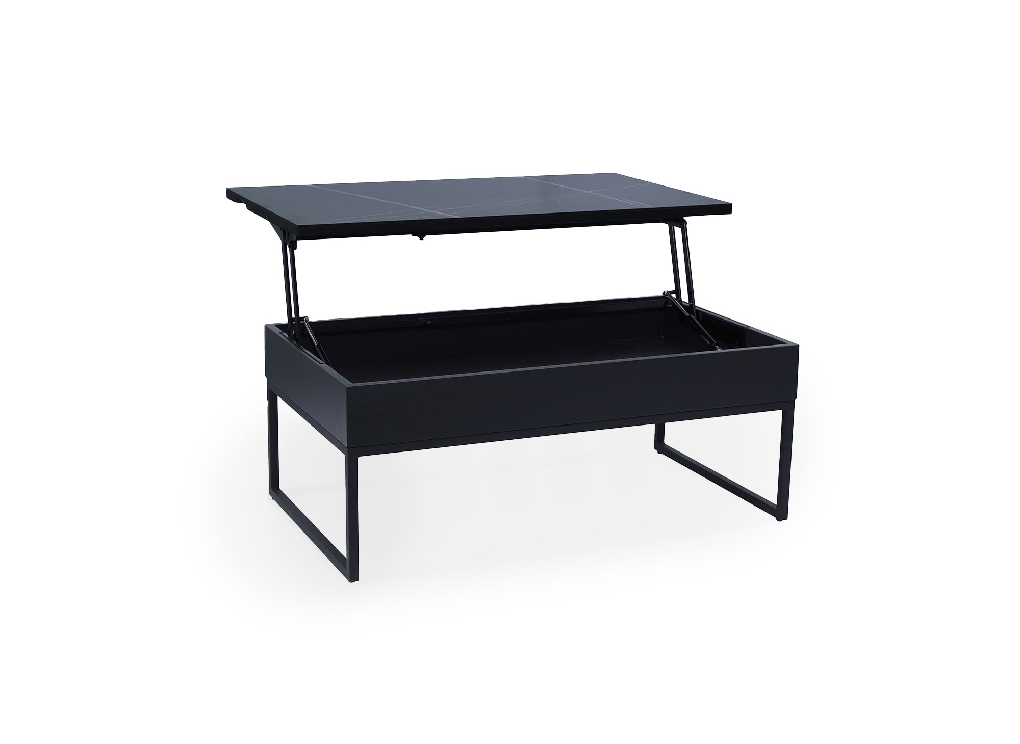 Mesa de centro de diseño MARIE con tapa elevable en cerámica negra
