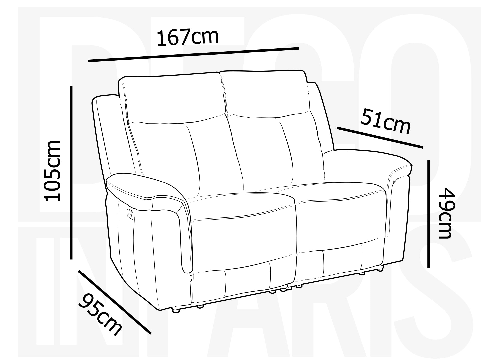 Sofá reclinable eléctrico de 2 plazas ERNEST en piel negra