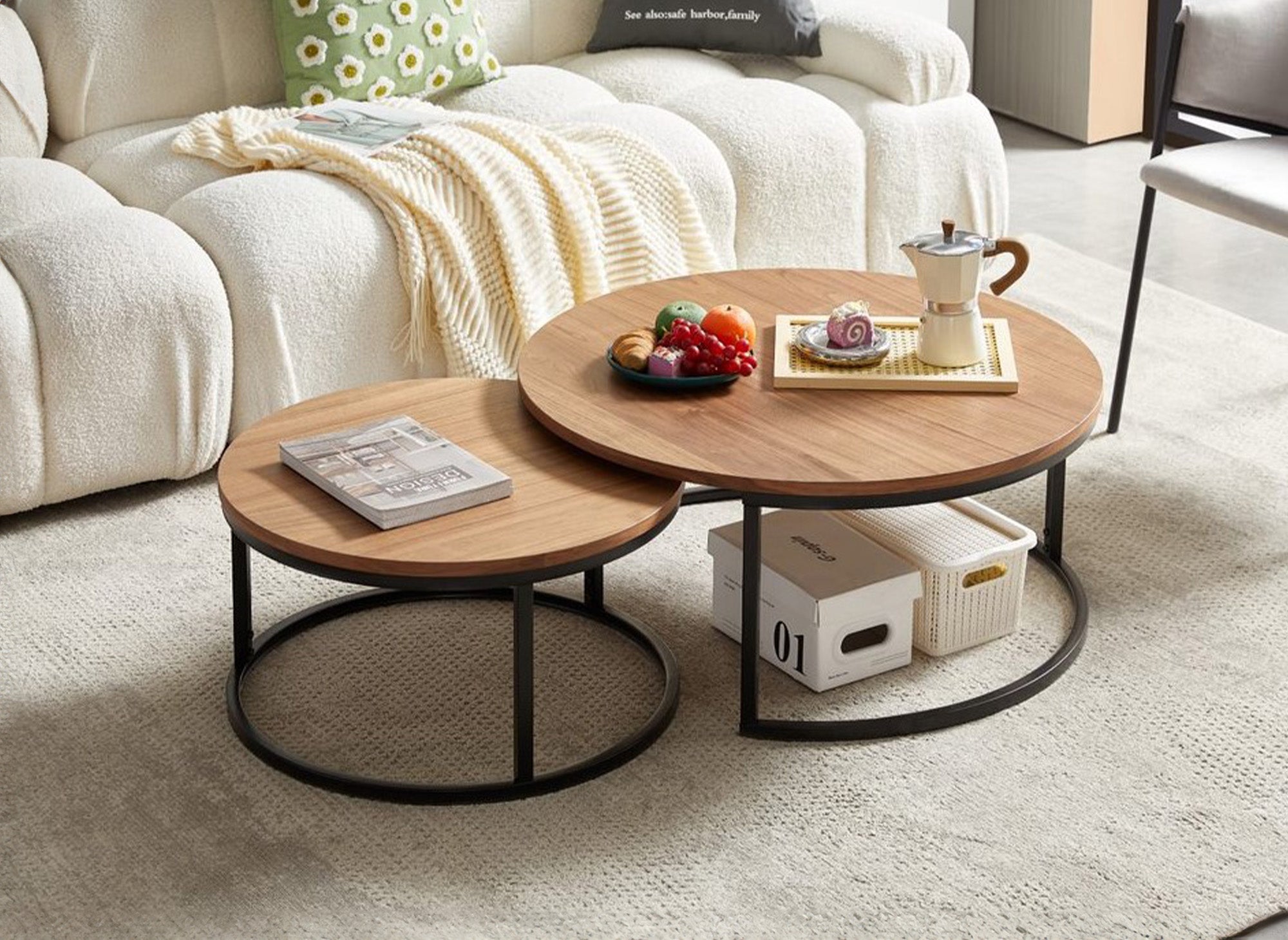 Juego de 2 mesas de centro redondas apilables, diseño GEORGIA