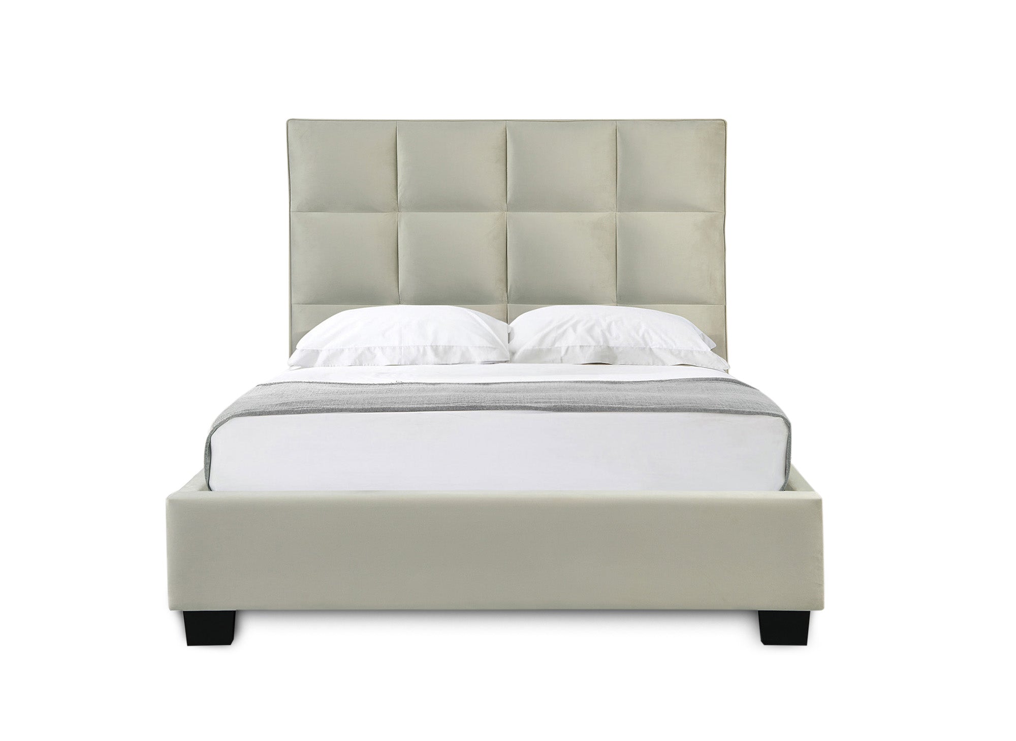 Cama de diseño CAROLINE con almacenaje, tapizada en terciopelo beige, 140 x 190 cm