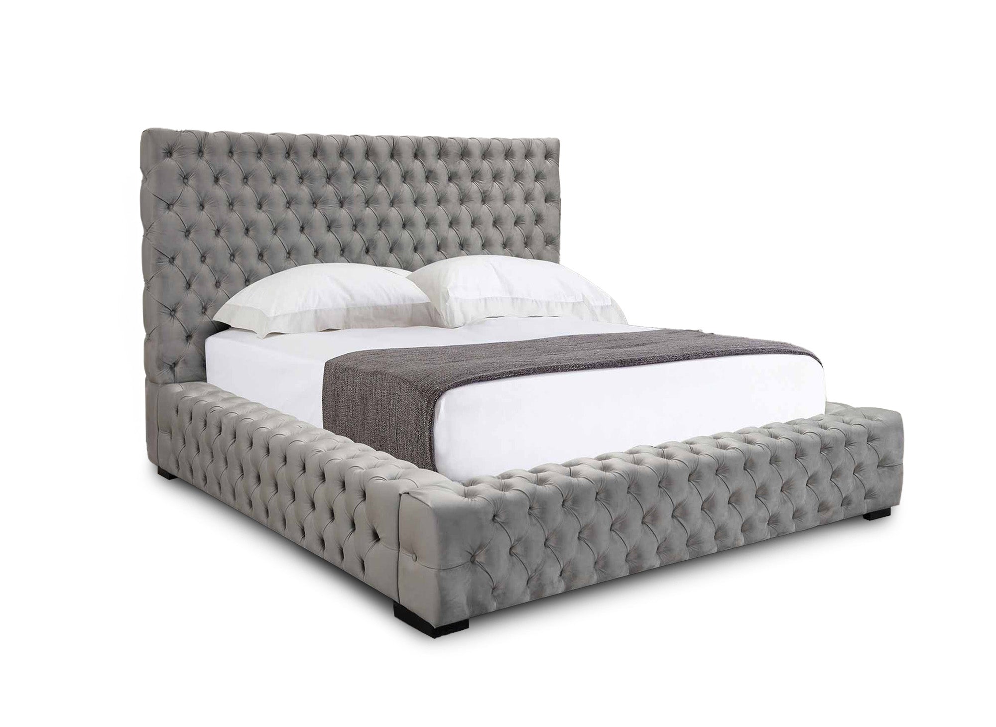 Cama tapizada con almacenaje IDALINE de 140 x 190 cm en terciopelo gris