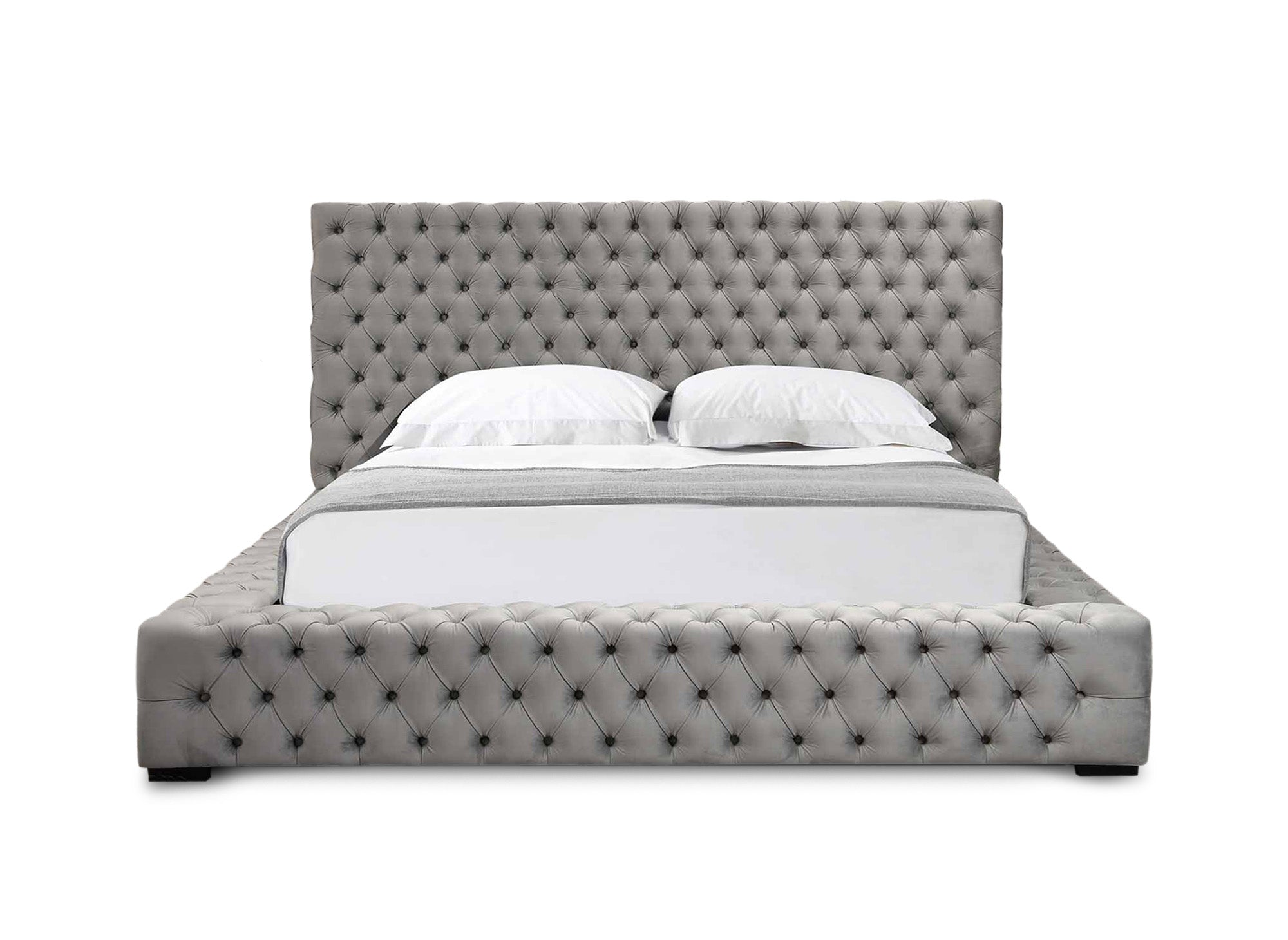 Cama tapizada con almacenaje IDALINE de 140 x 190 cm en terciopelo gris