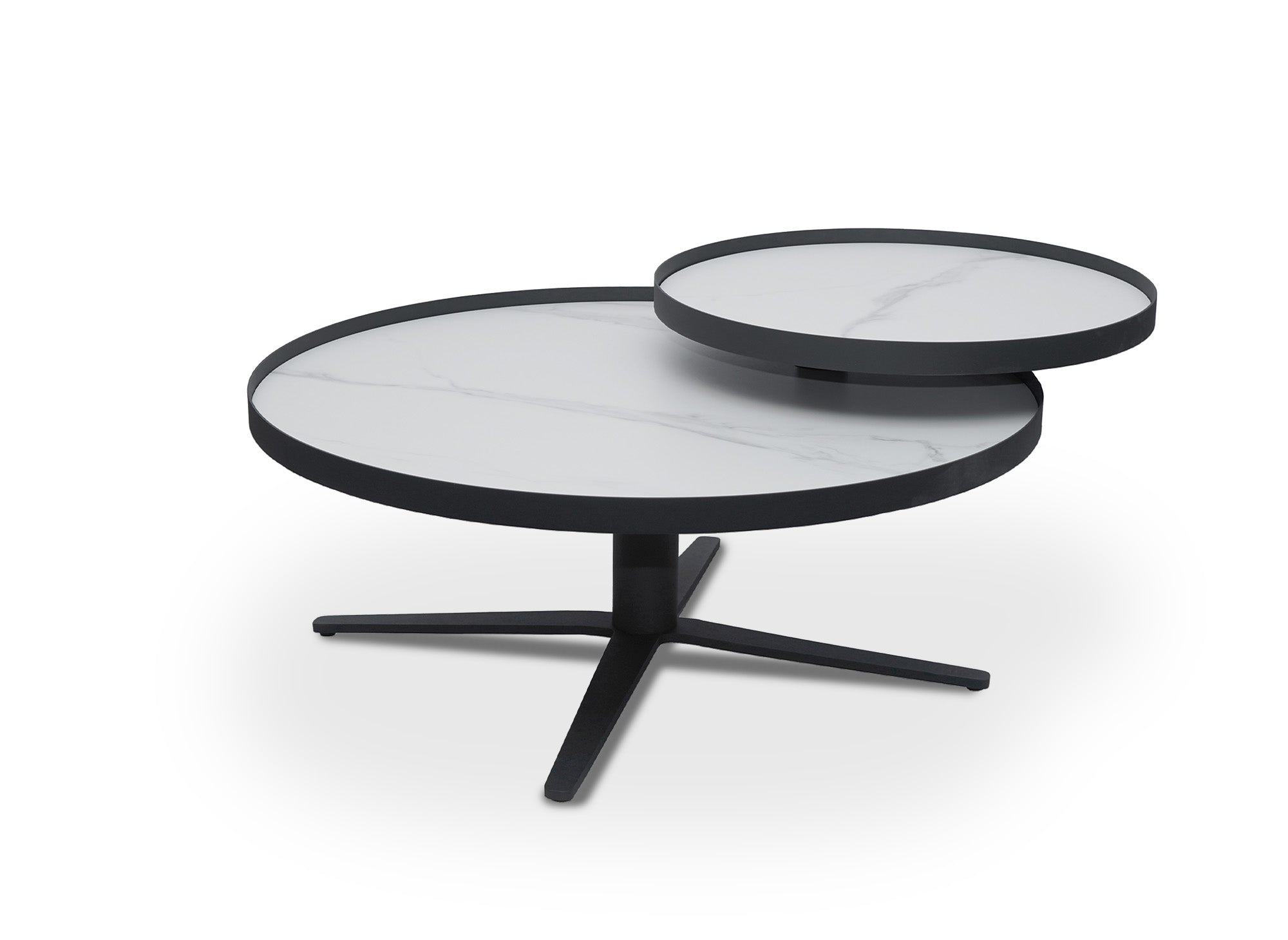 Mesa de centro redonda CLOELIE con tablero giratorio de cerámica blanca