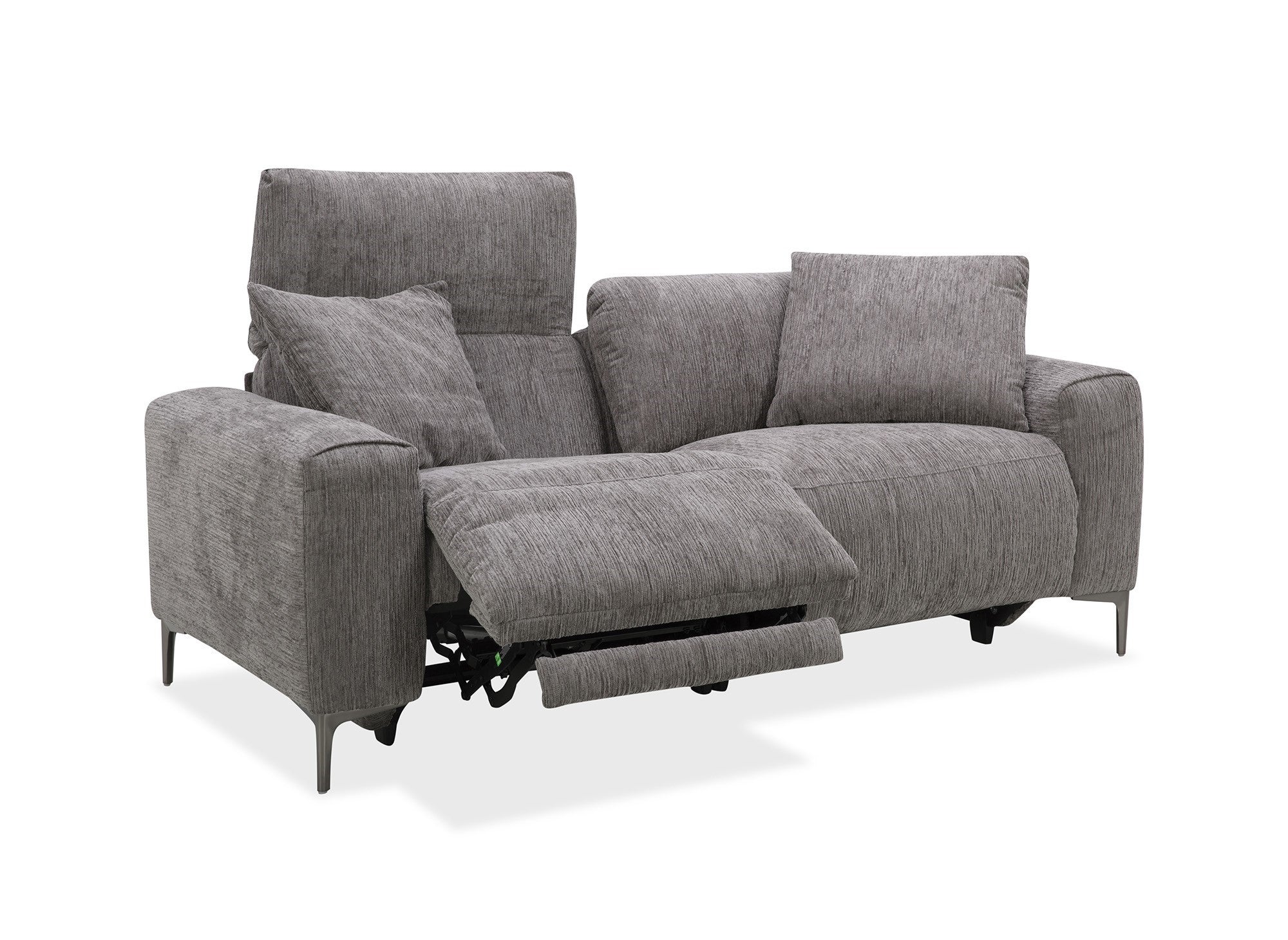 Sofá reclinable eléctrico de 3 plazas HELOISE en terciopelo jaspeado gris oscuro