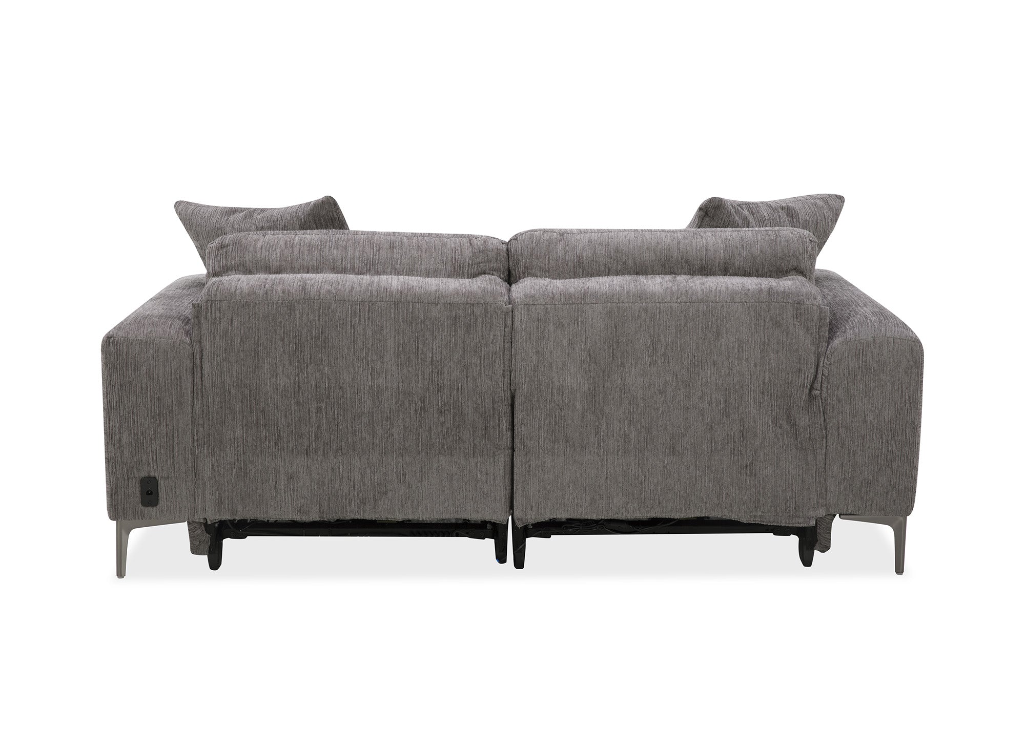 Sofá reclinable eléctrico de 3 plazas HELOISE en terciopelo jaspeado gris oscuro