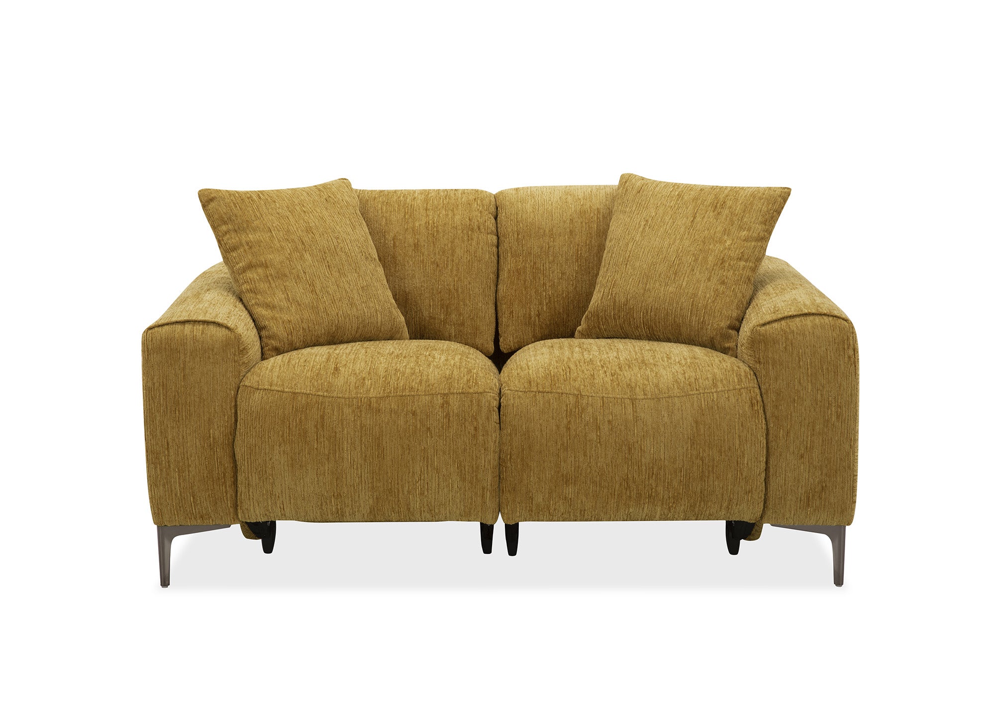 Sofá reclinable eléctrico de 2 plazas HELOISE en terciopelo jaspeado amarillo mostaza