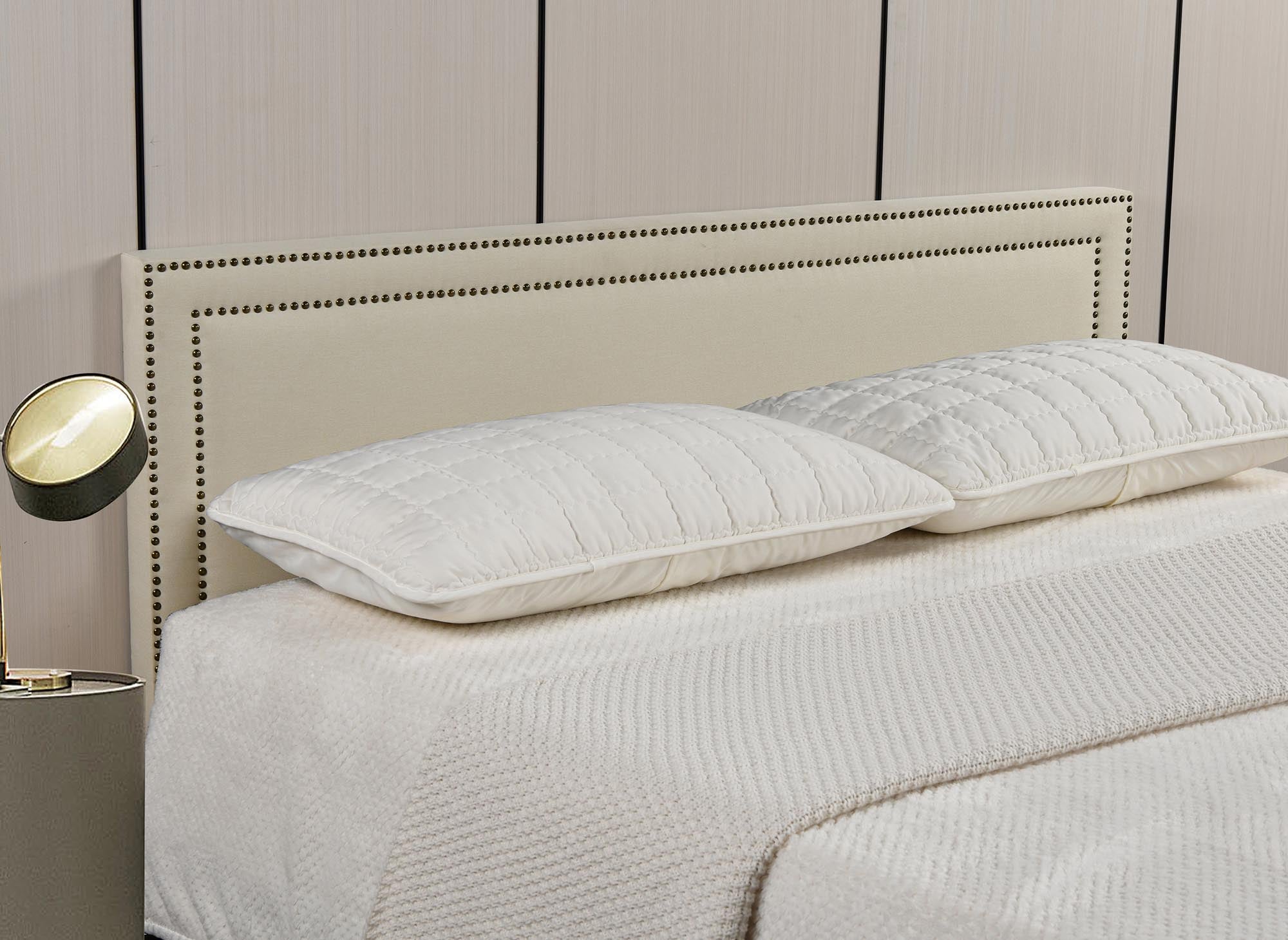 LYVE Cabecero de tela de lino beige con tachuelas 140 cm