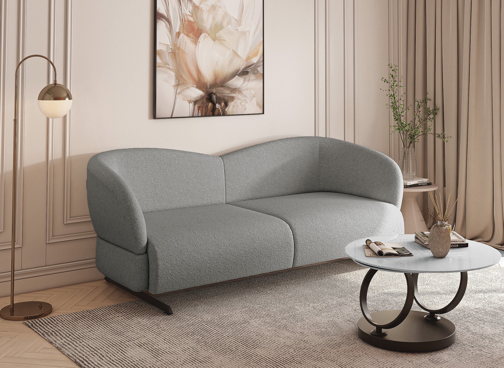 Sofá de 3 plazas LEXIE en tejido efecto piel de oveja gris claro