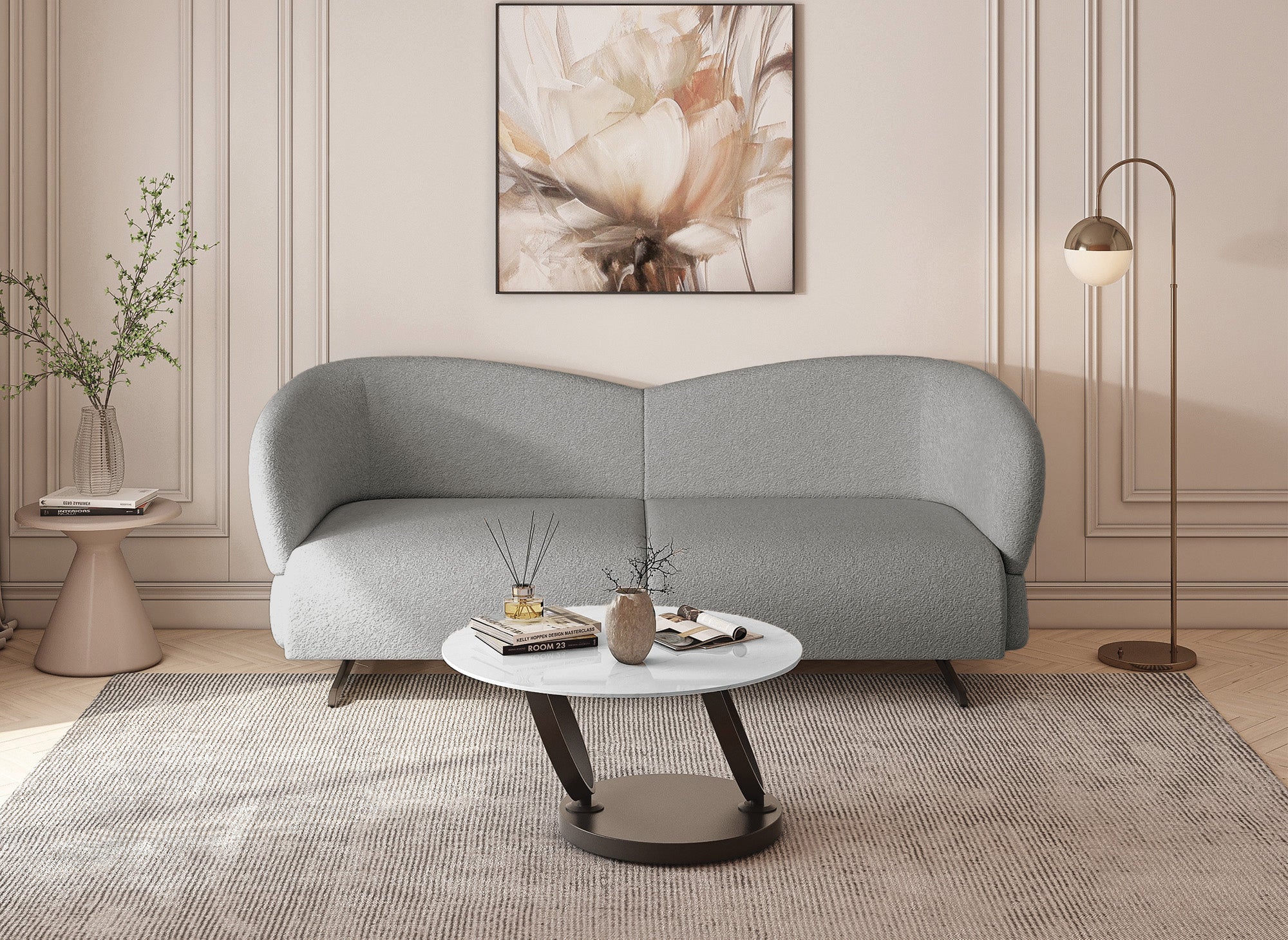 Sofá de 3 plazas LEXIE en tejido efecto piel de oveja gris claro