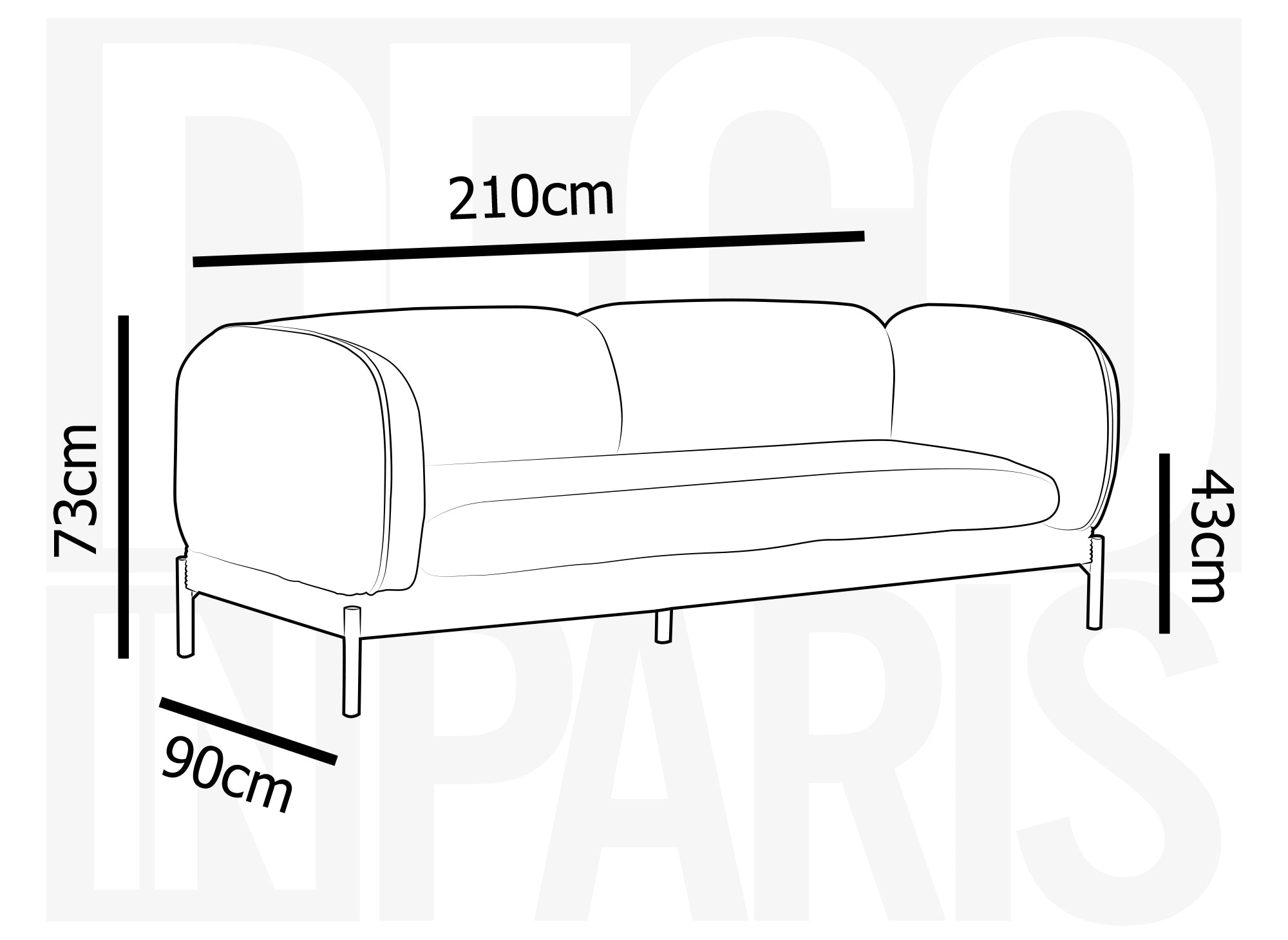 Sofá ANDREA de 3 plazas en terciopelo gris de rayas anchas