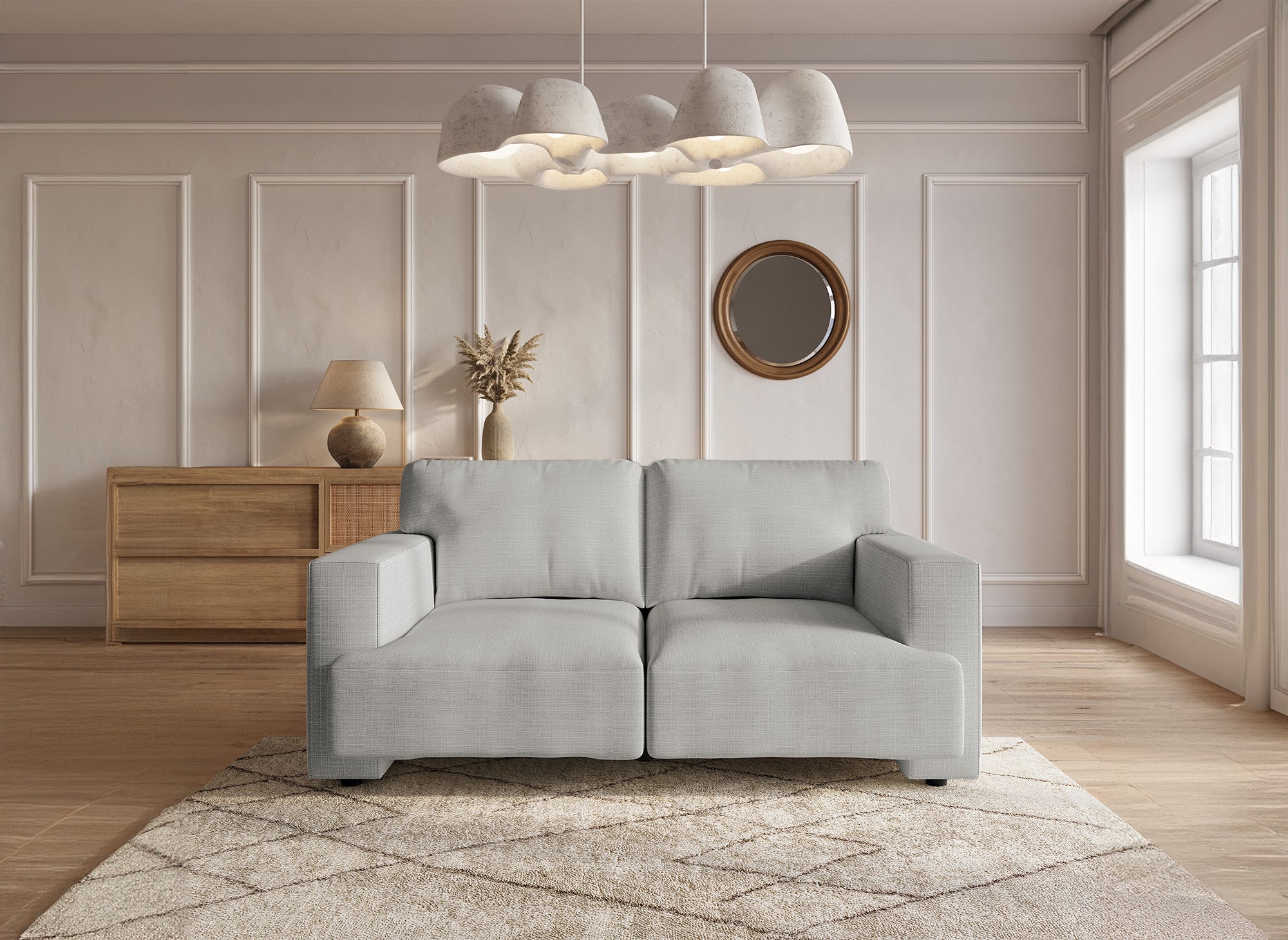 Sofá de 2 plazas AYLINE en tela gris