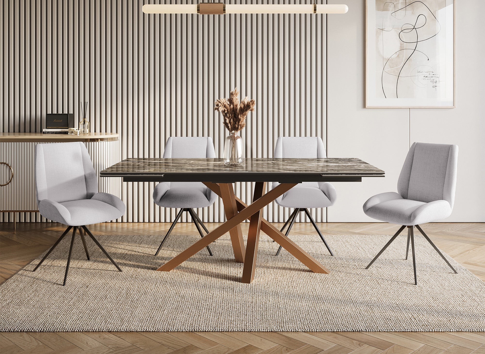 Juego de 2 sillas giratorias LUZIA de tela gris