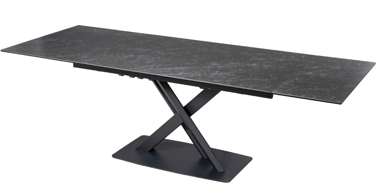 Mesa de comedor extensible ELEGANCE de cerámica negra para 6-10 personas