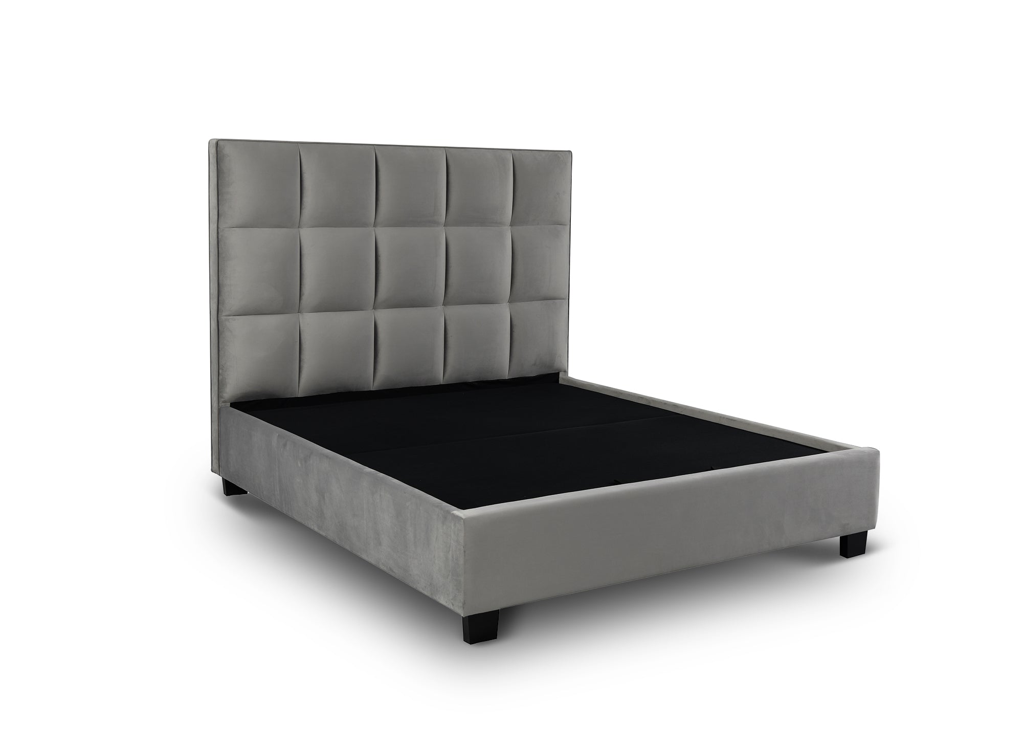 Cama de diseño CAROLINE con almacenaje, tapizada en terciopelo gris, 160 x 200 cm