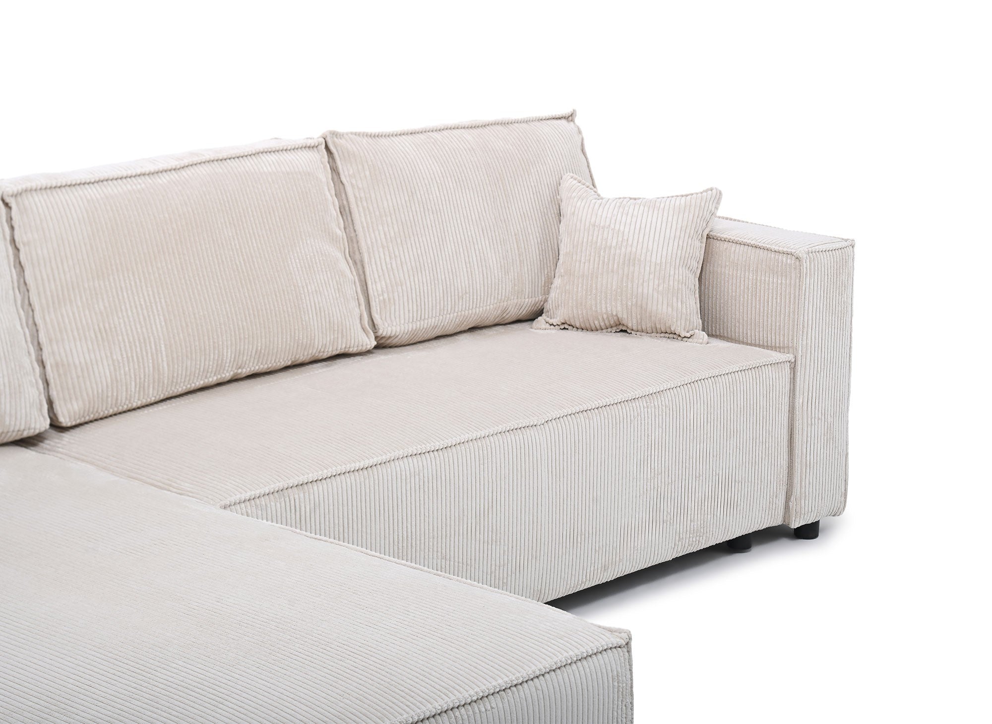 Sofá cama esquinero reversible SYNA con almacenaje en pana beige