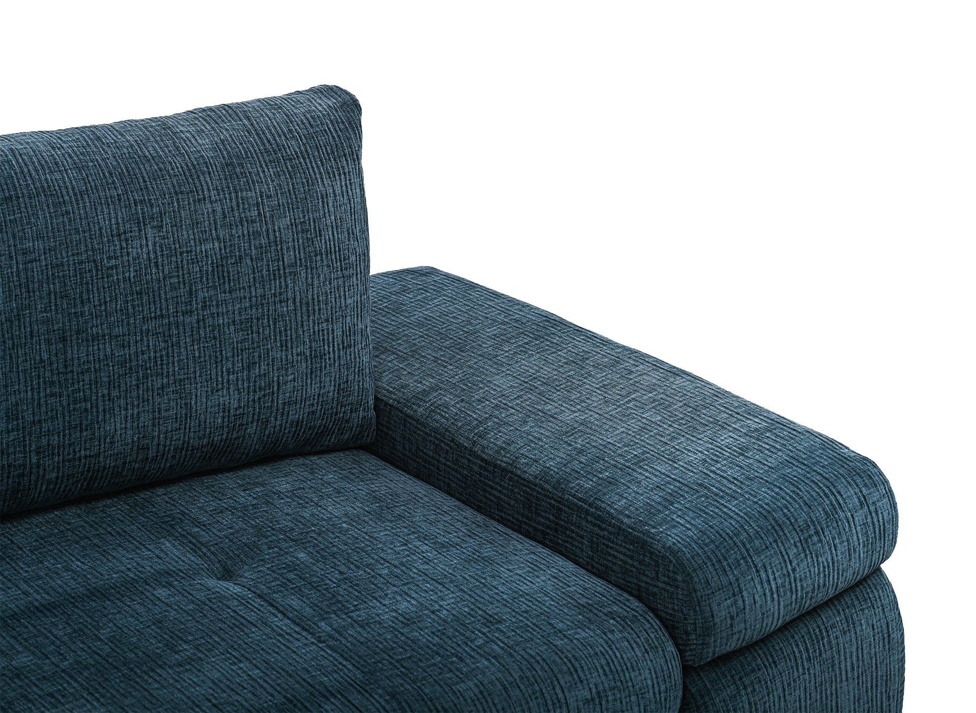 Sofá esquinero convertible reversible SOLEA con almacenaje en terciopelo azul petróleo jaspeado