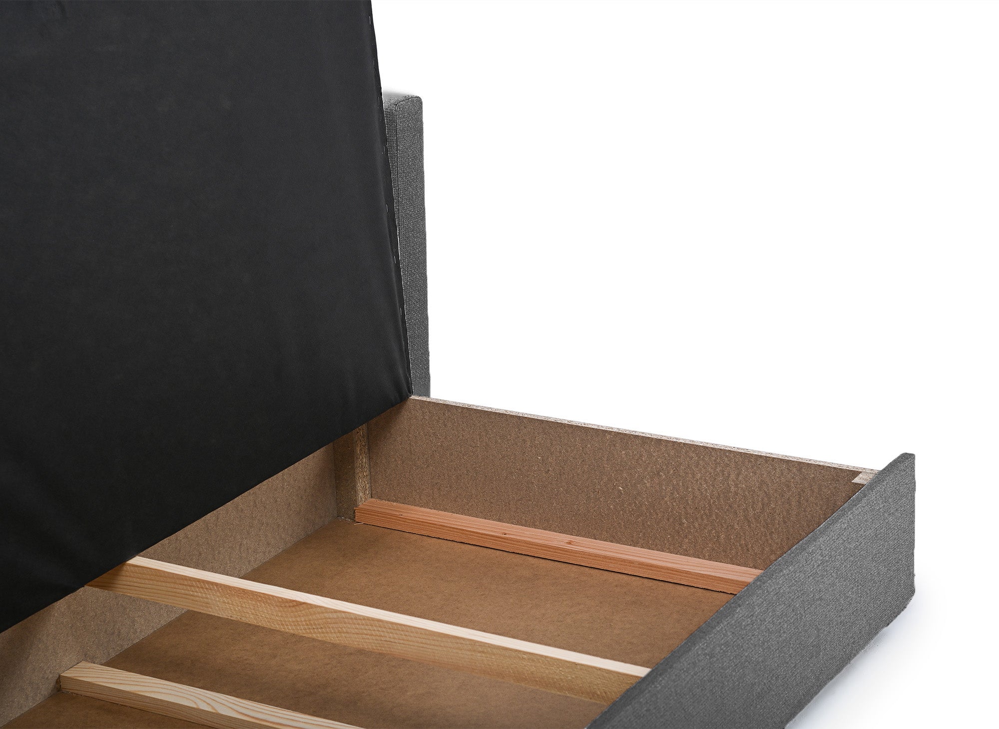 Sofá cama YERAS de 2 plazas con compartimento de almacenamiento en tela gris