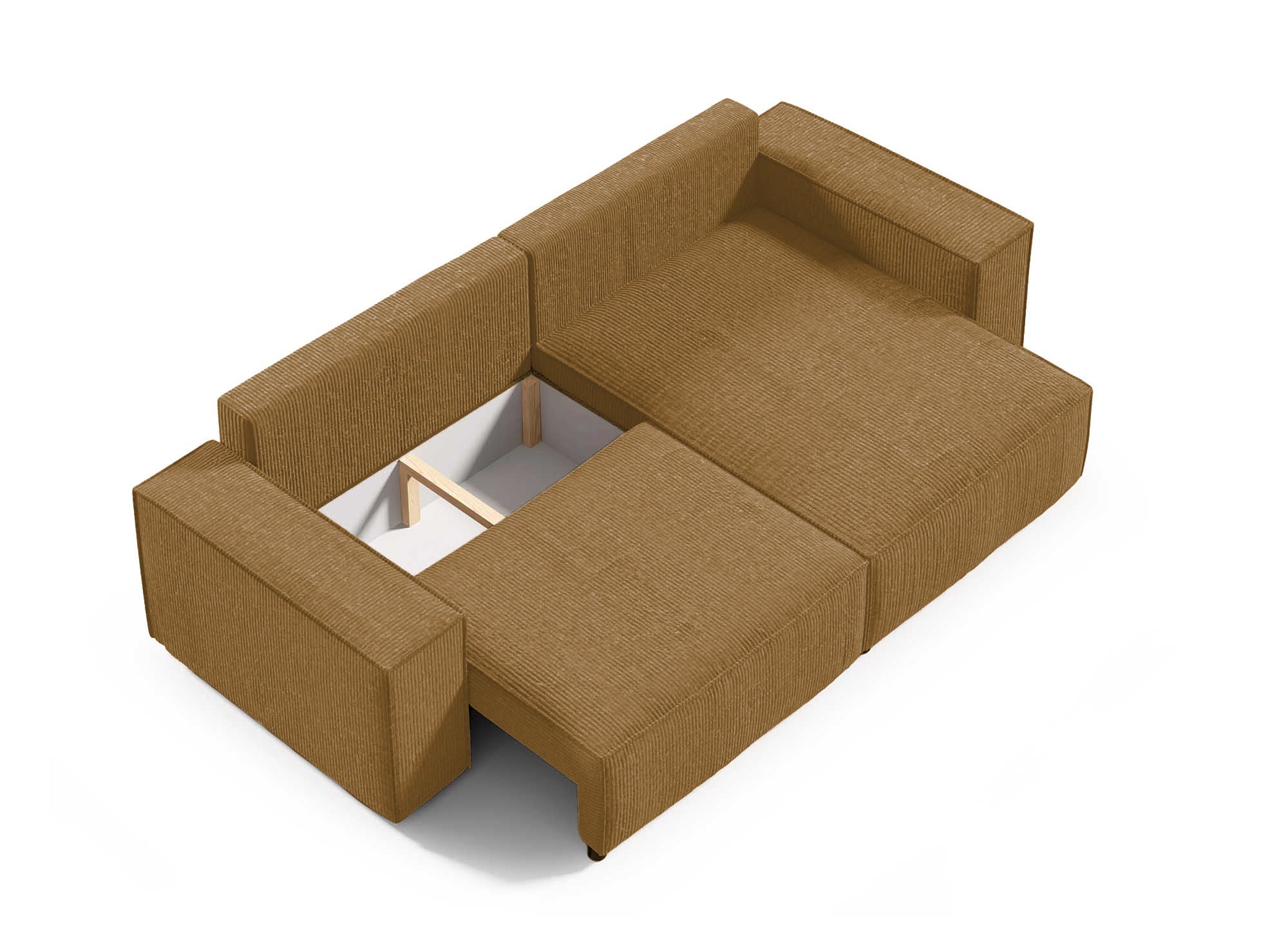 Sofá esquinero convertible y reversible con almacenaje en pana color mostaza JADE MINI