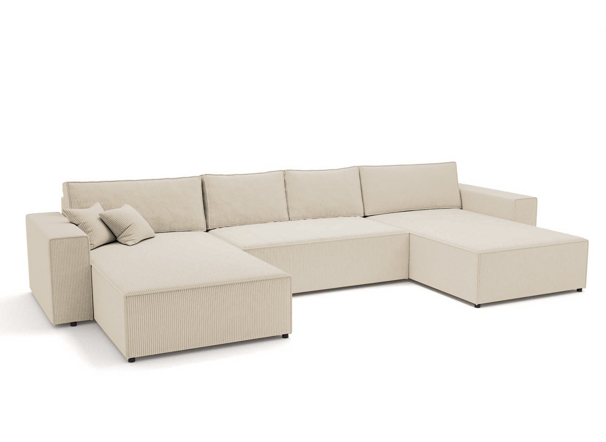 Sofá panorámico convertible JADE con almacenaje en pana beige