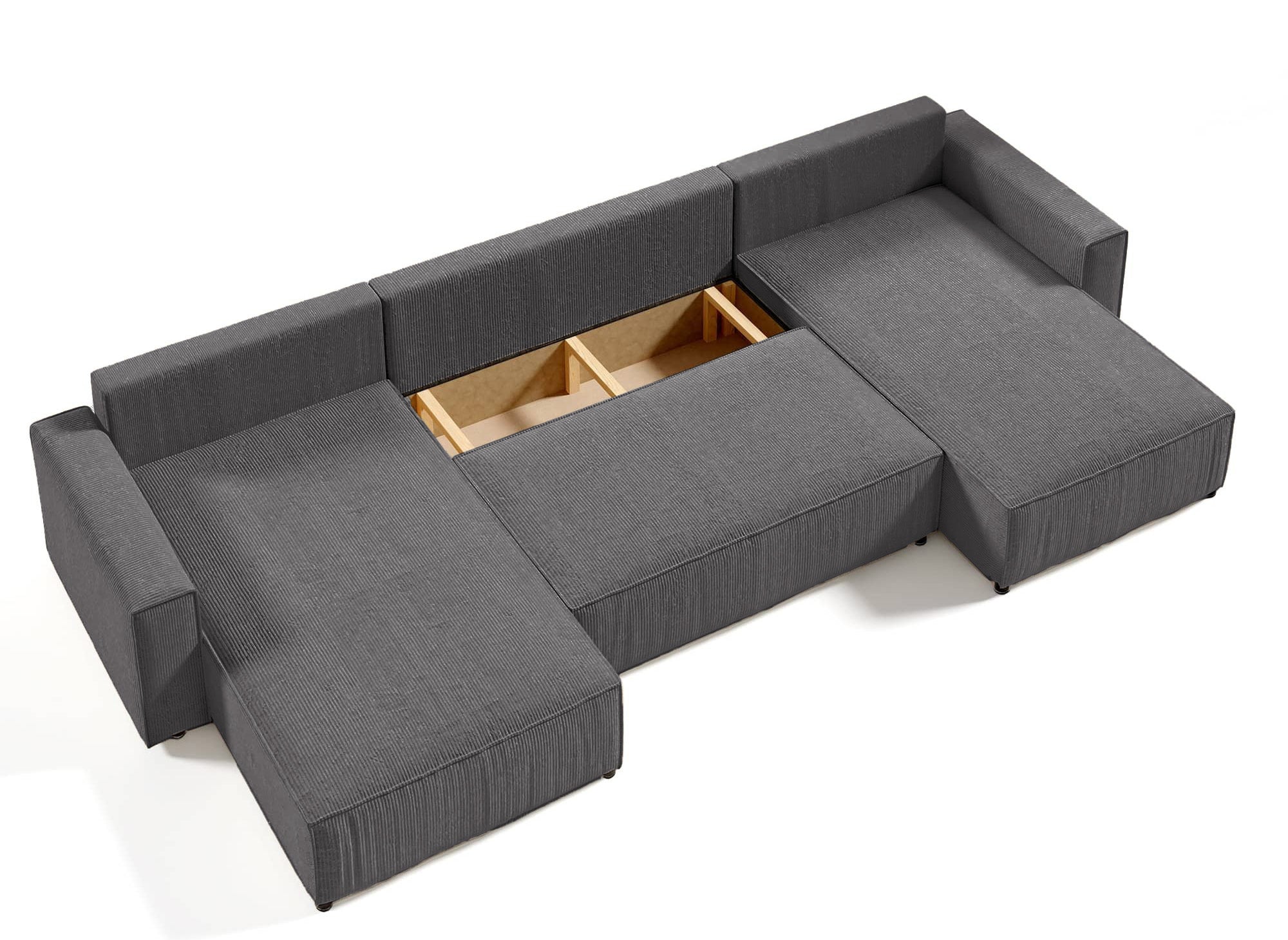 Sofá cama panorámico convertible JADE con almacenaje en pana gris antracita