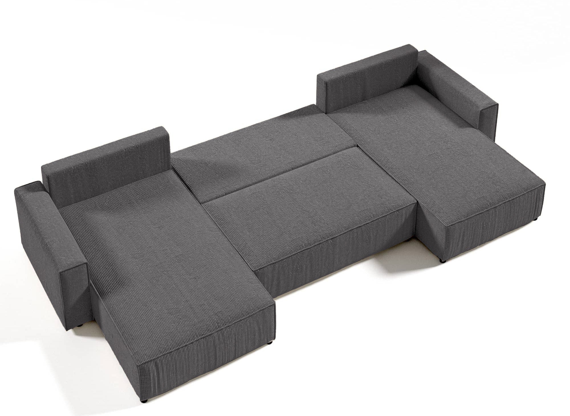 Sofá cama panorámico convertible JADE con almacenaje en pana gris antracita