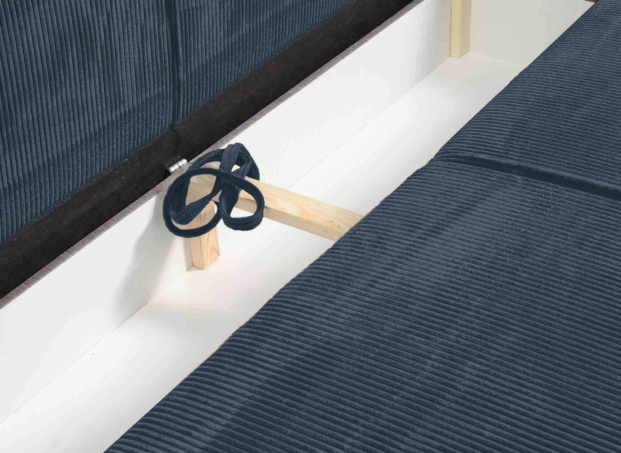 Sofá JADE de 3 plazas con almacenaje en terciopelo azul