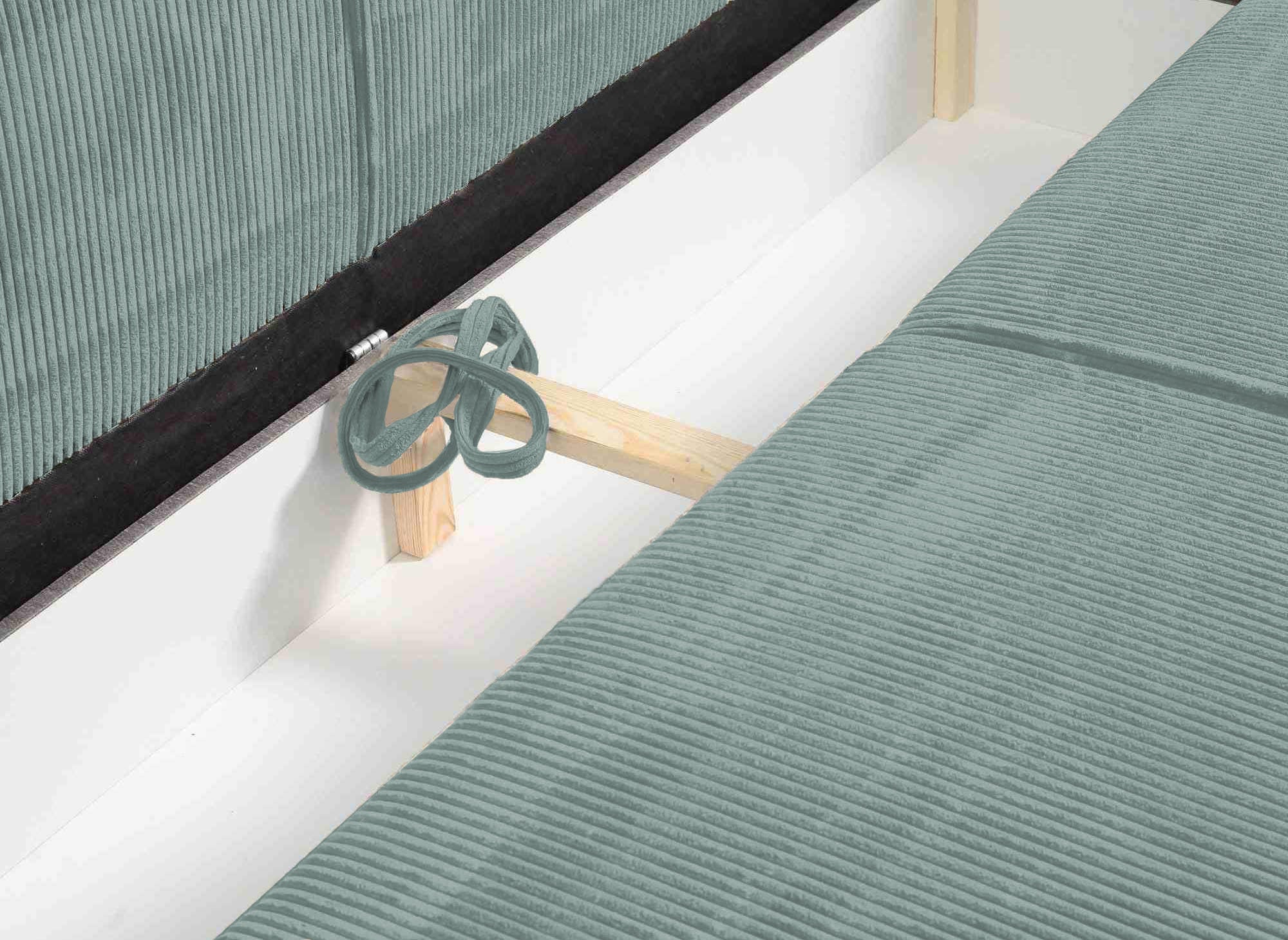 Sofá JADE de 3 plazas con almacenaje en terciopelo verde aguamarina