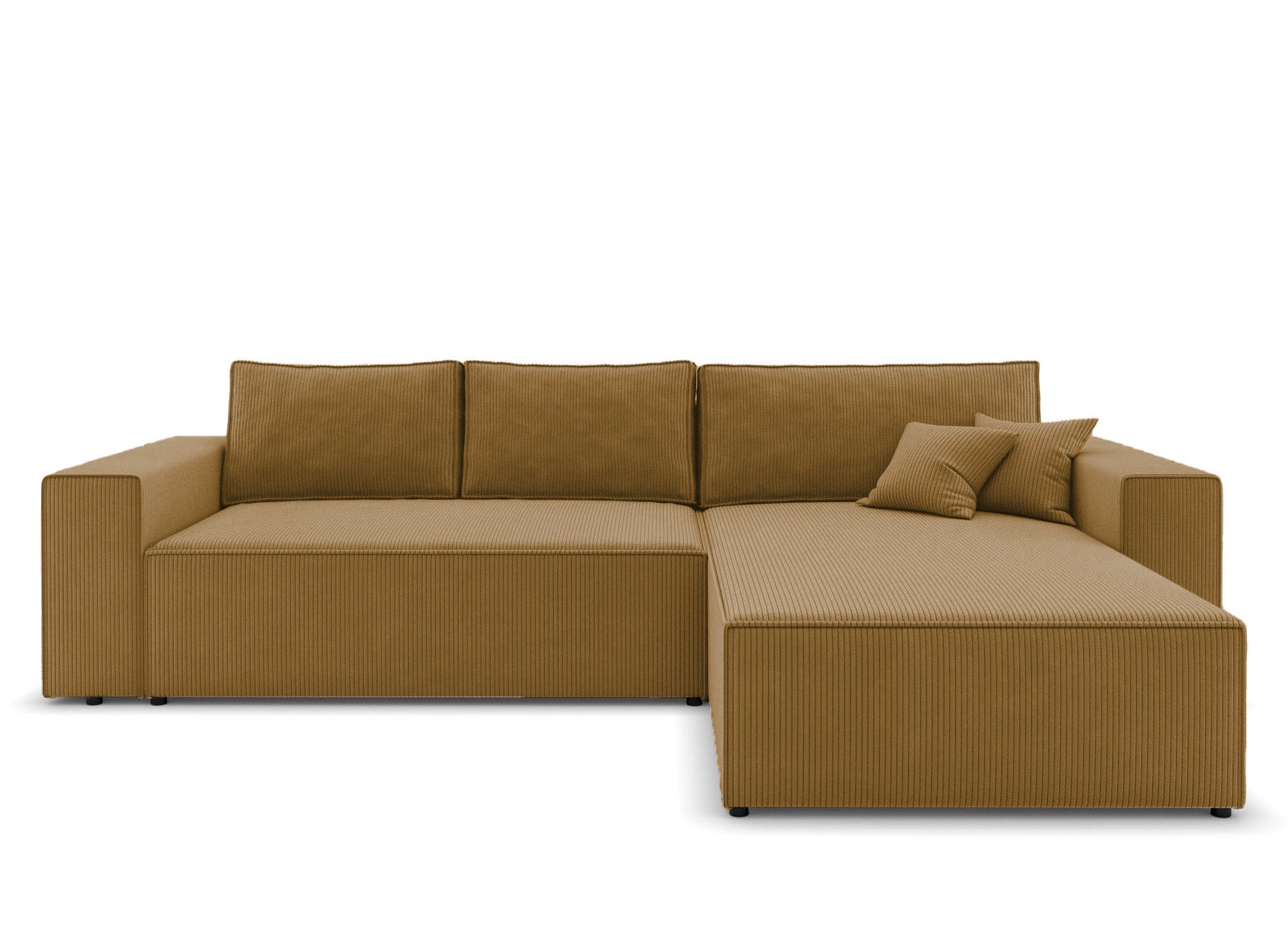 Sofá esquinero convertible y reversible con almacenaje en pana color mostaza - JADE