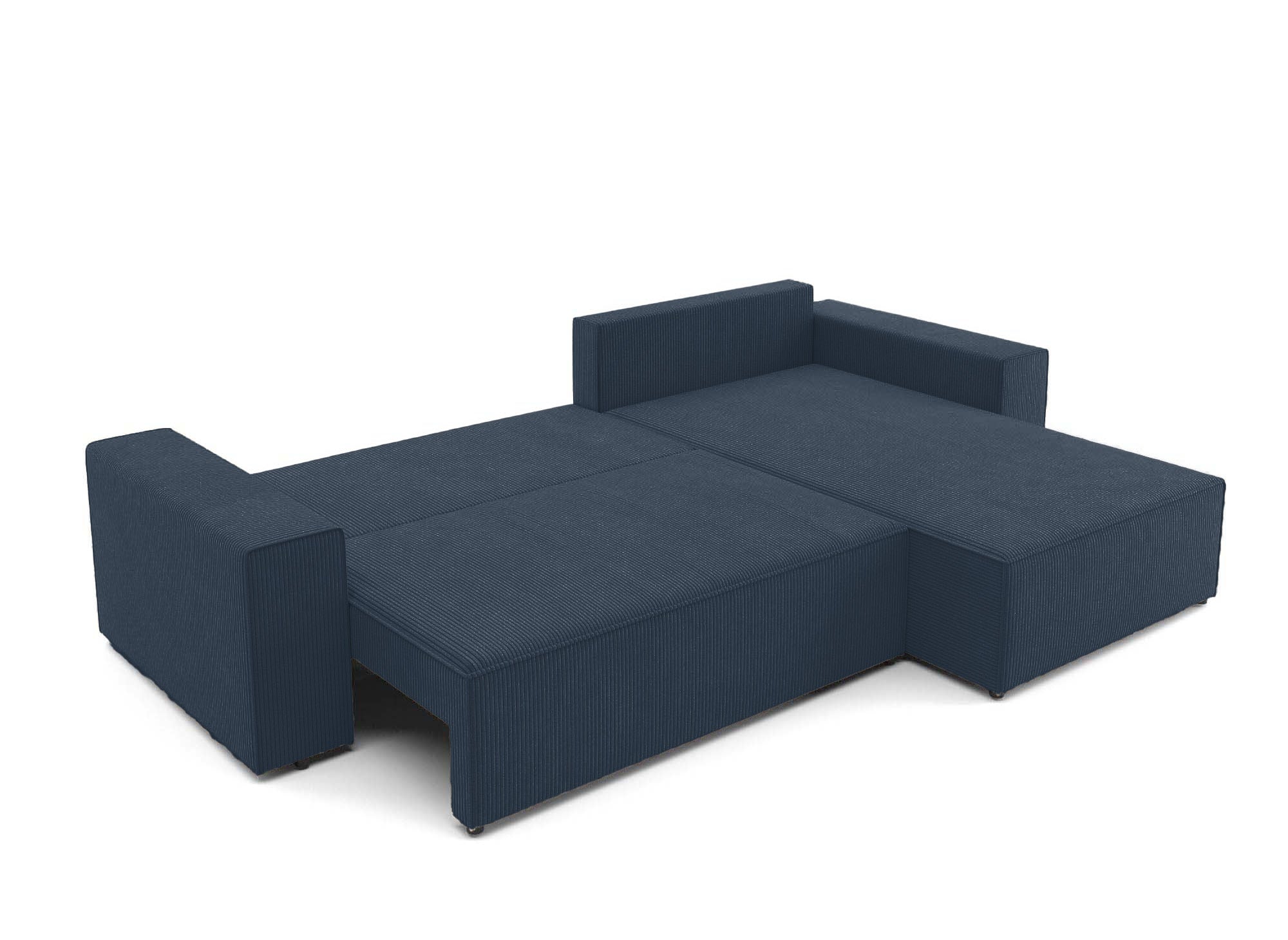 Sofá esquinero convertible y reversible con almacenaje en pana azul oscuro - JADE